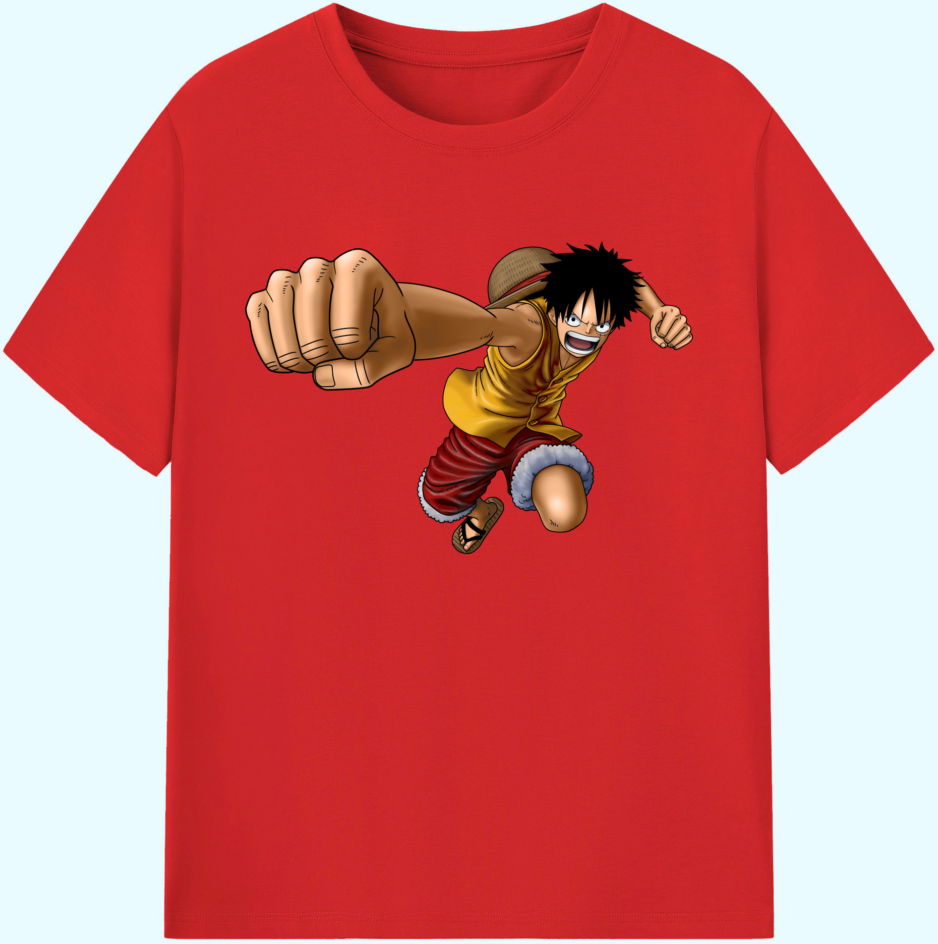 ワンピース モンキー・D・ルフィ ONE PIECE Monkey D. Luffy 綿100％ メンズ半袖Tシャツ｜肌触りやわらか＆通気性