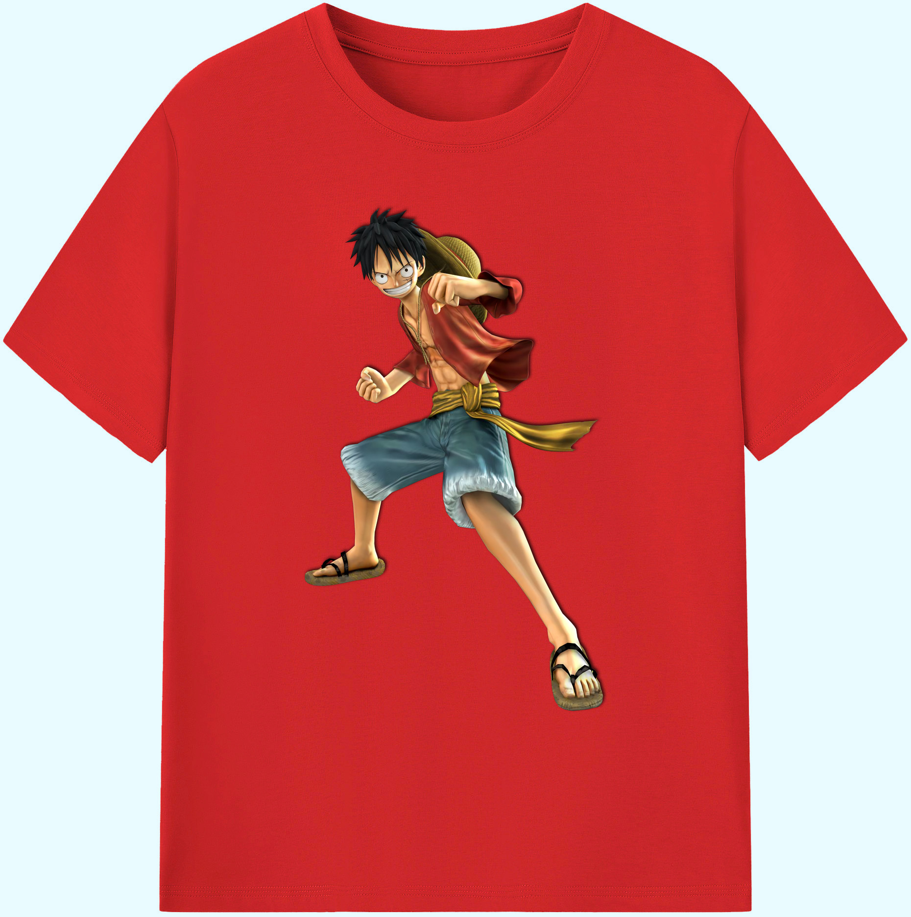 ワンピース モンキー・D・ルフィ ONE PIECE Monkey D. Luffy 綿100％ メンズ半袖Tシャツ｜肌触りやわらか＆通気性