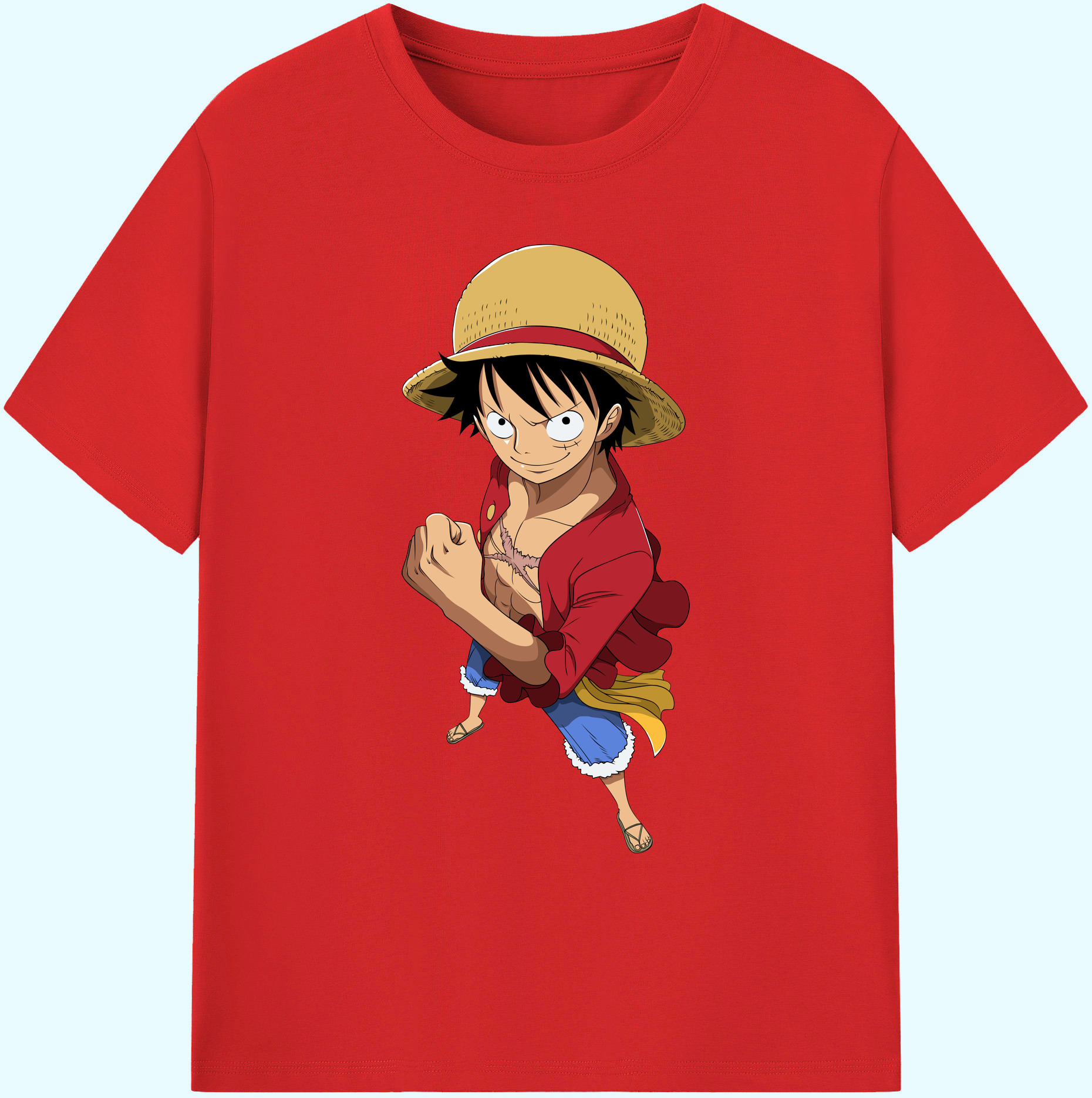 ワンピース モンキー・D・ルフィ ONE PIECE Monkey D. Luffy 綿100％ メンズ半袖Tシャツ｜肌触りやわらか＆通気性