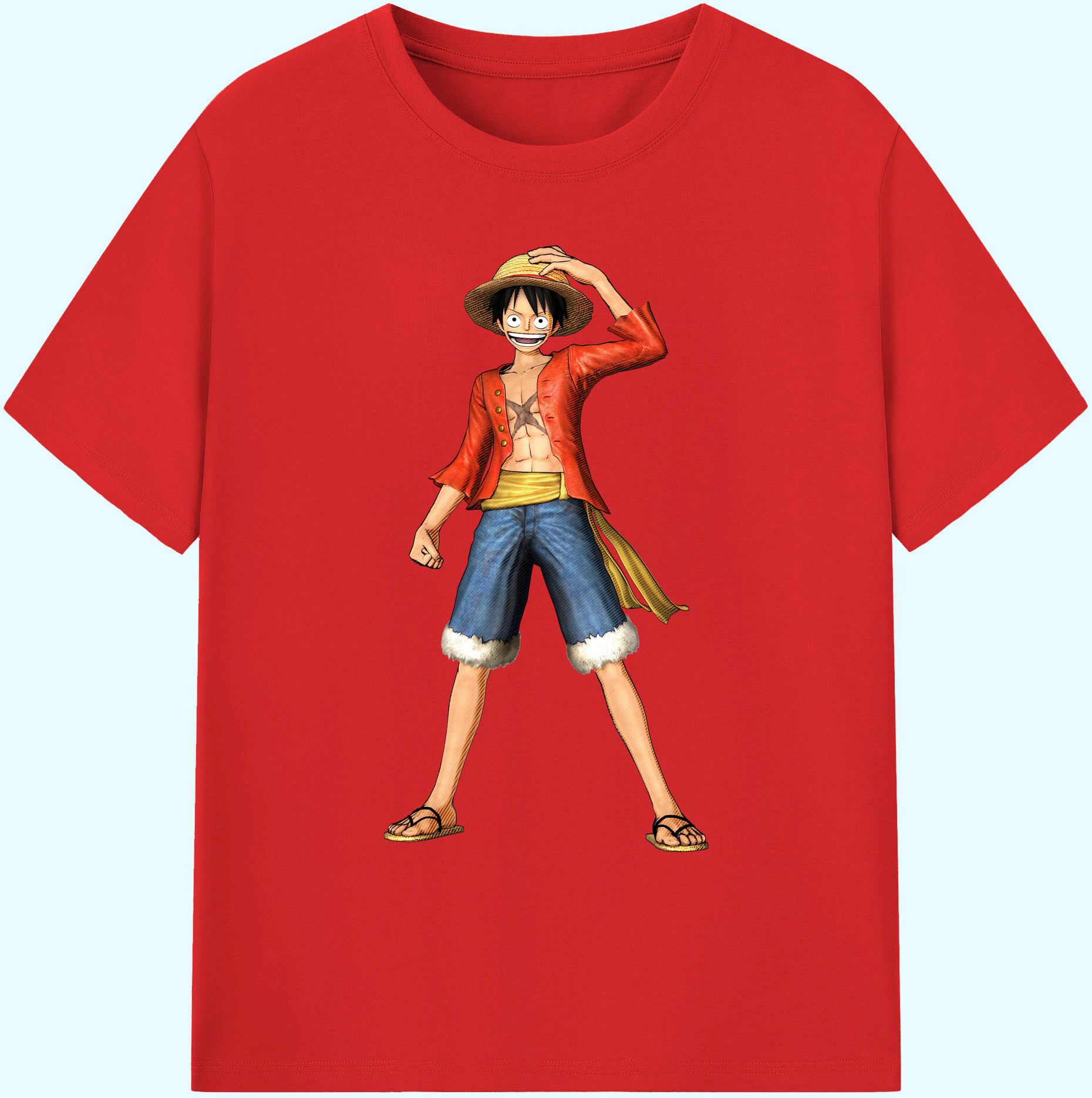 ワンピース モンキー・D・ルフィ ONE PIECE Monkey D. Luffy 綿100％ メンズ半袖Tシャツ｜肌触りやわらか＆通気性