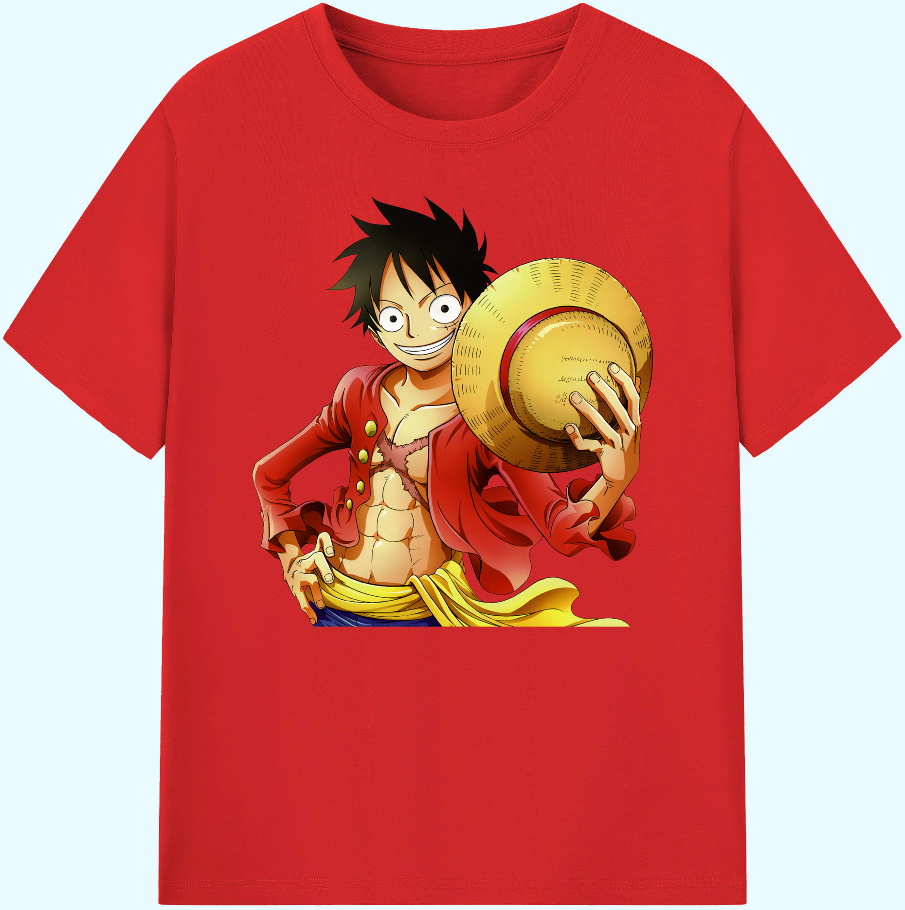 ワンピース モンキー・D・ルフィ ONE PIECE Monkey D. Luffy 綿100％ メンズ半袖Tシャツ｜肌触りやわらか＆通気性