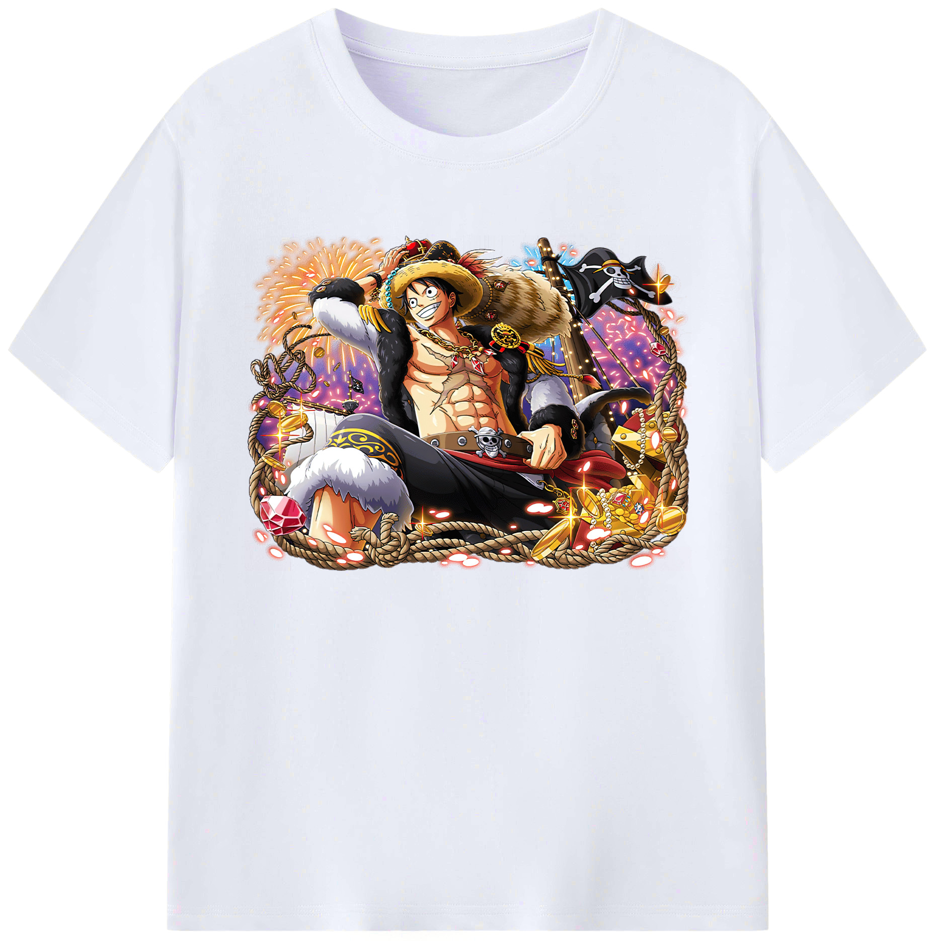 ワンピース モンキー・D・ルフィ ONE PIECE Monkey D. Luffy 綿100％ メンズ半袖Tシャツ｜肌触りやわらか＆通気性