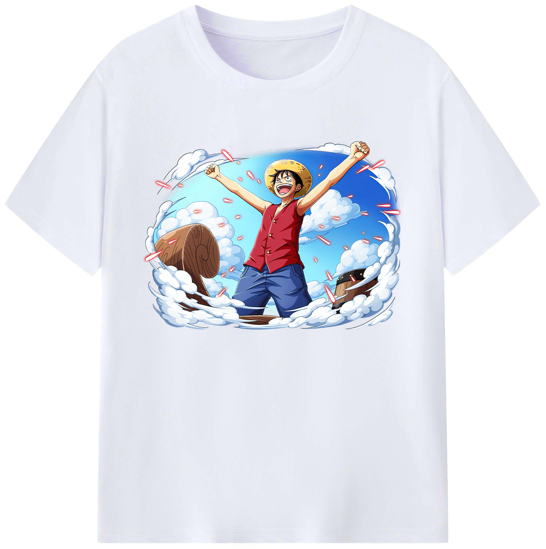 ワンピース モンキー・D・ルフィ ONE PIECE Monkey D. Luffy 綿100％ メンズ半袖Tシャツ｜肌触りやわらか＆通気性