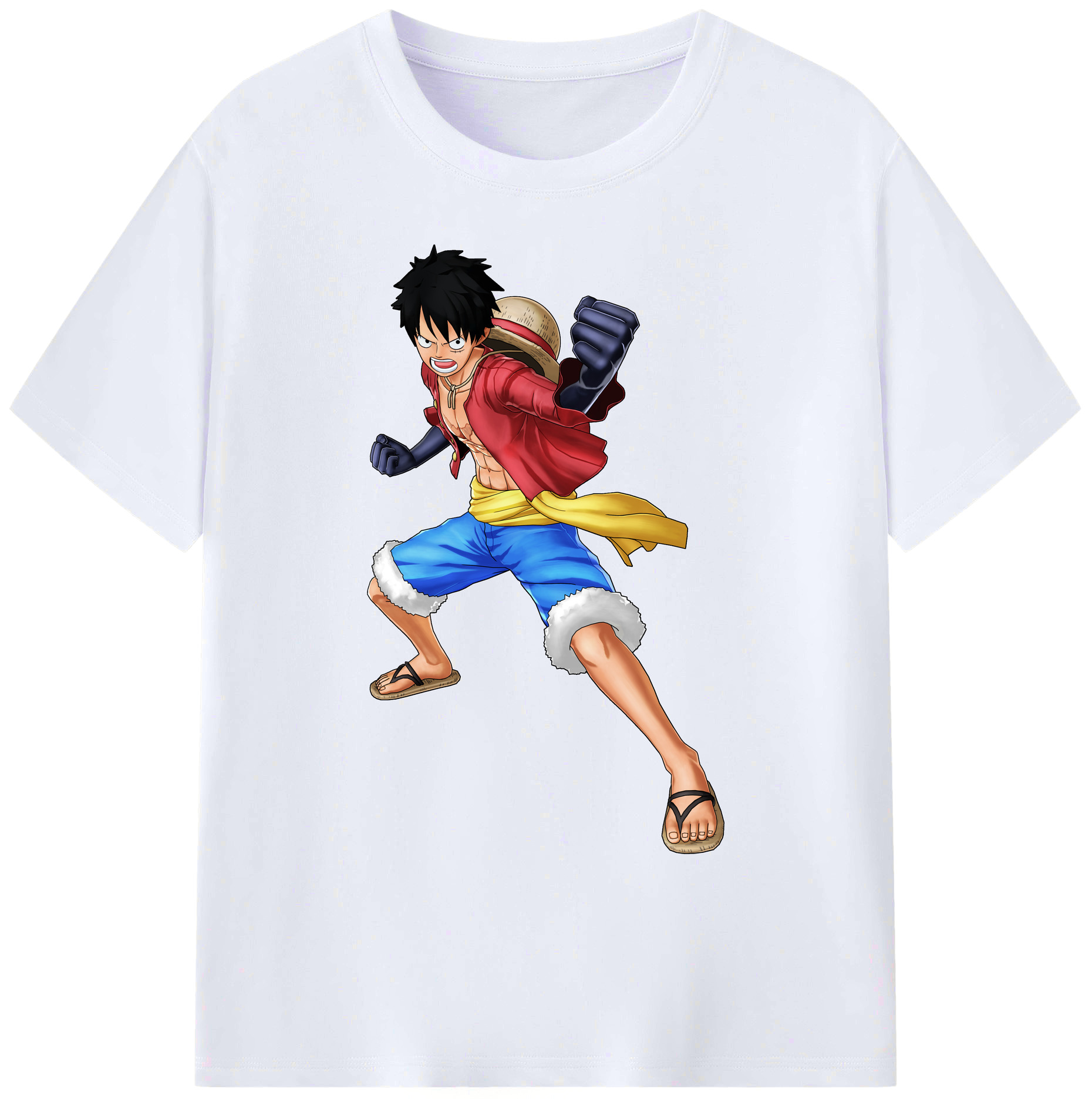 ワンピース モンキー・D・ルフィ ONE PIECE Monkey D. Luffy 綿100％ メンズ半袖Tシャツ｜肌触りやわらか＆通気性