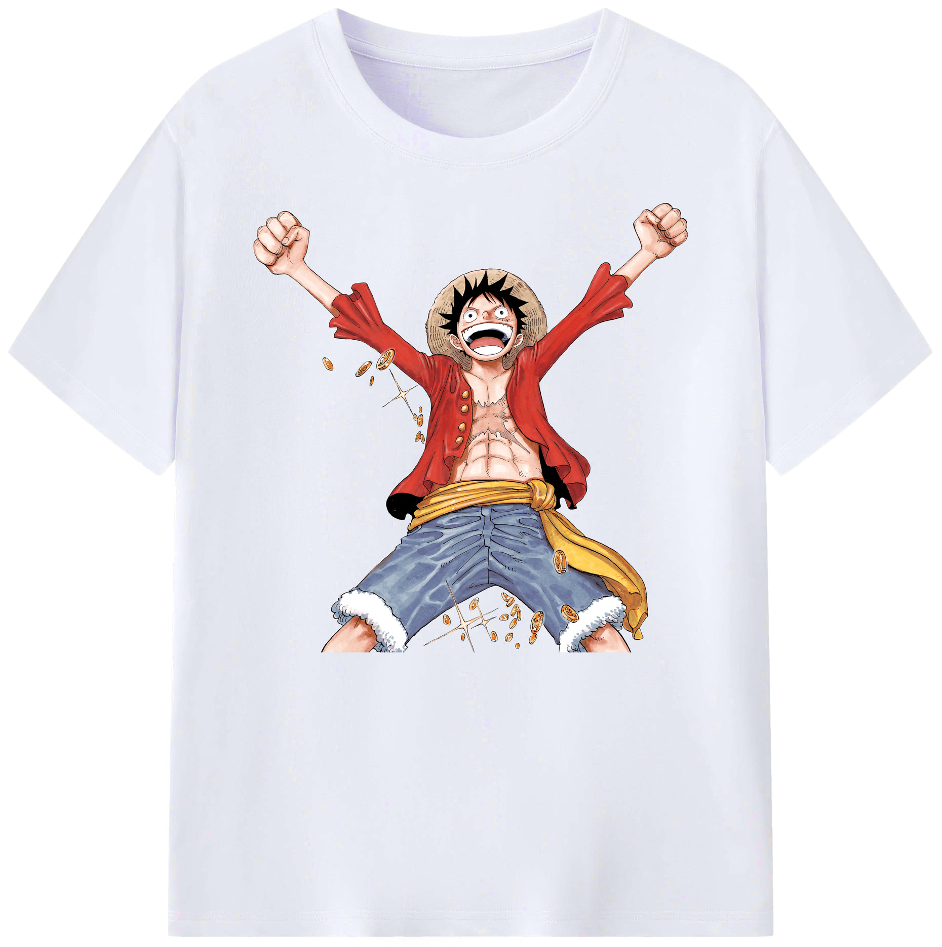 ワンピース モンキー・D・ルフィ ONE PIECE Monkey D. Luffy 綿100％ メンズ半袖Tシャツ｜肌触りやわらか＆通気性