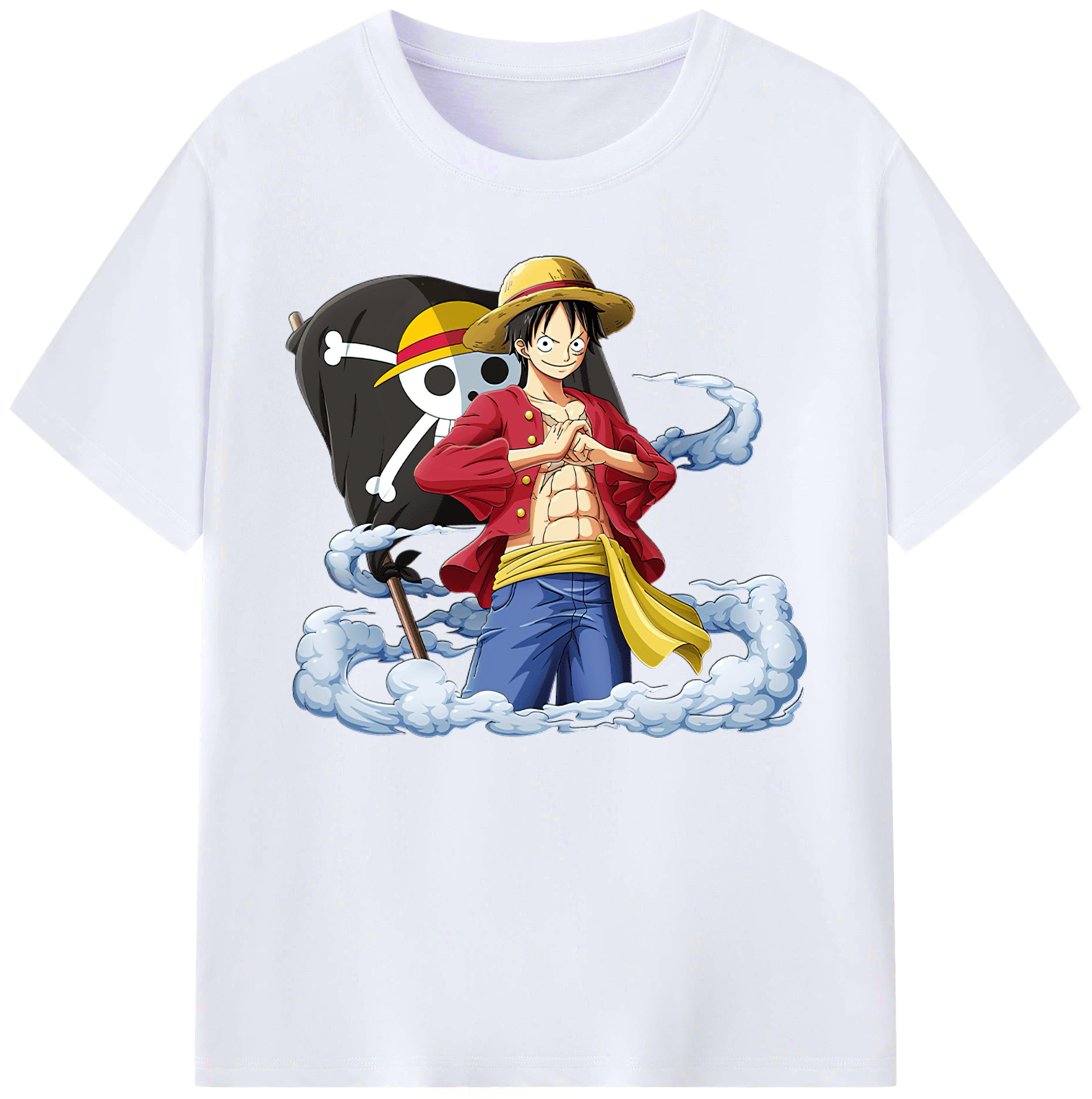ワンピース モンキー・D・ルフィ ONE PIECE Monkey D. Luffy 綿100％ メンズ半袖Tシャツ｜肌触りやわらか＆通気性