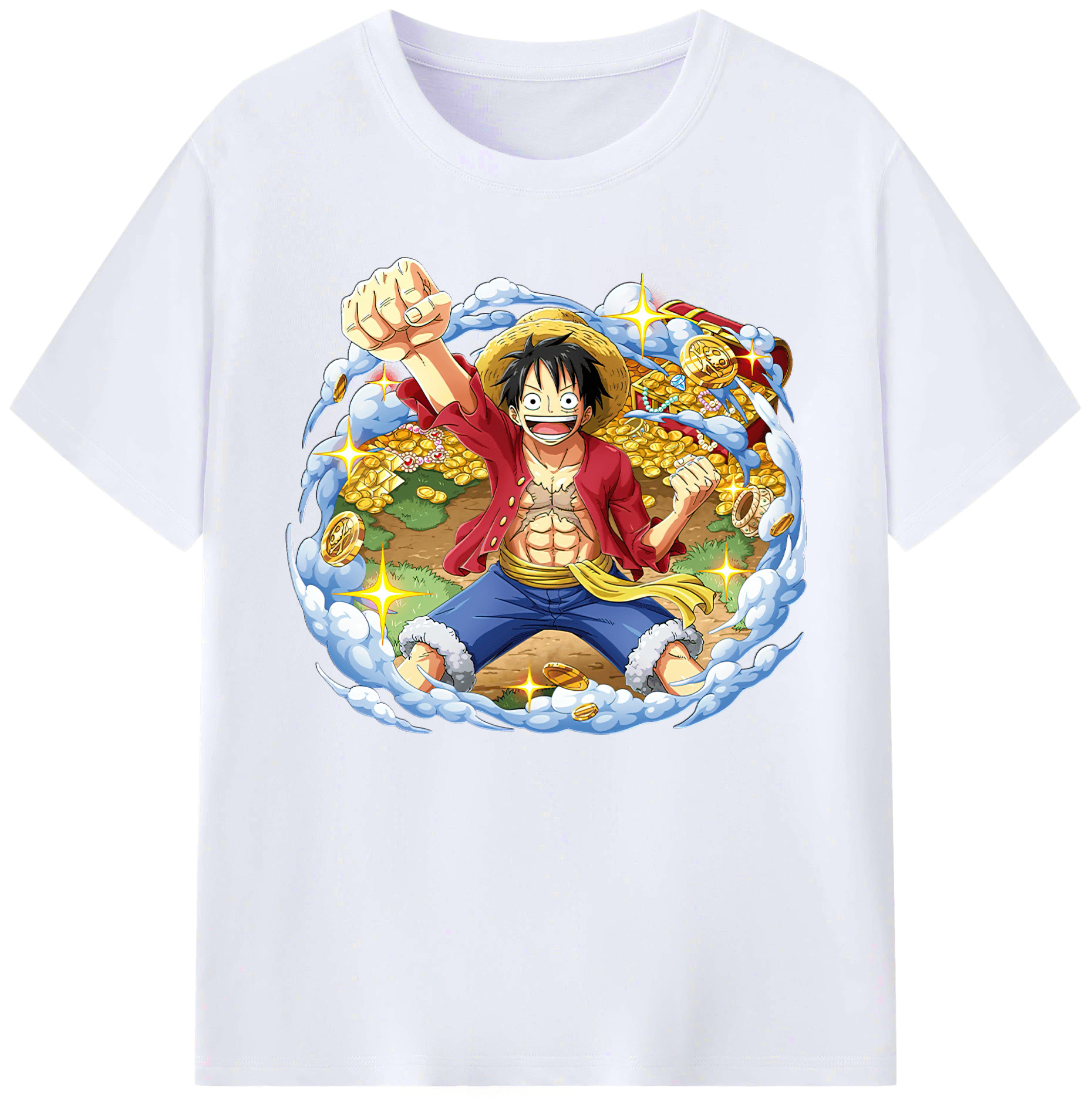 ワンピース モンキー・D・ルフィ ONE PIECE Monkey D. Luffy 綿100％ メンズ半袖Tシャツ｜肌触りやわらか＆通気性