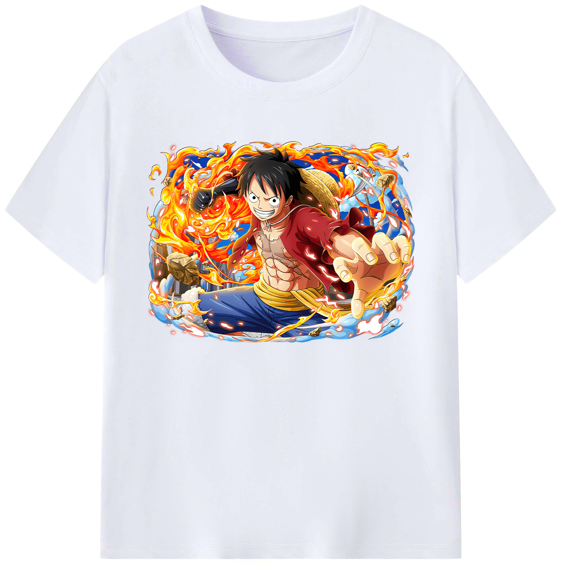 ワンピース モンキー・D・ルフィ ONE PIECE Monkey D. Luffy 綿100％ メンズ半袖Tシャツ｜肌触りやわらか＆通気性