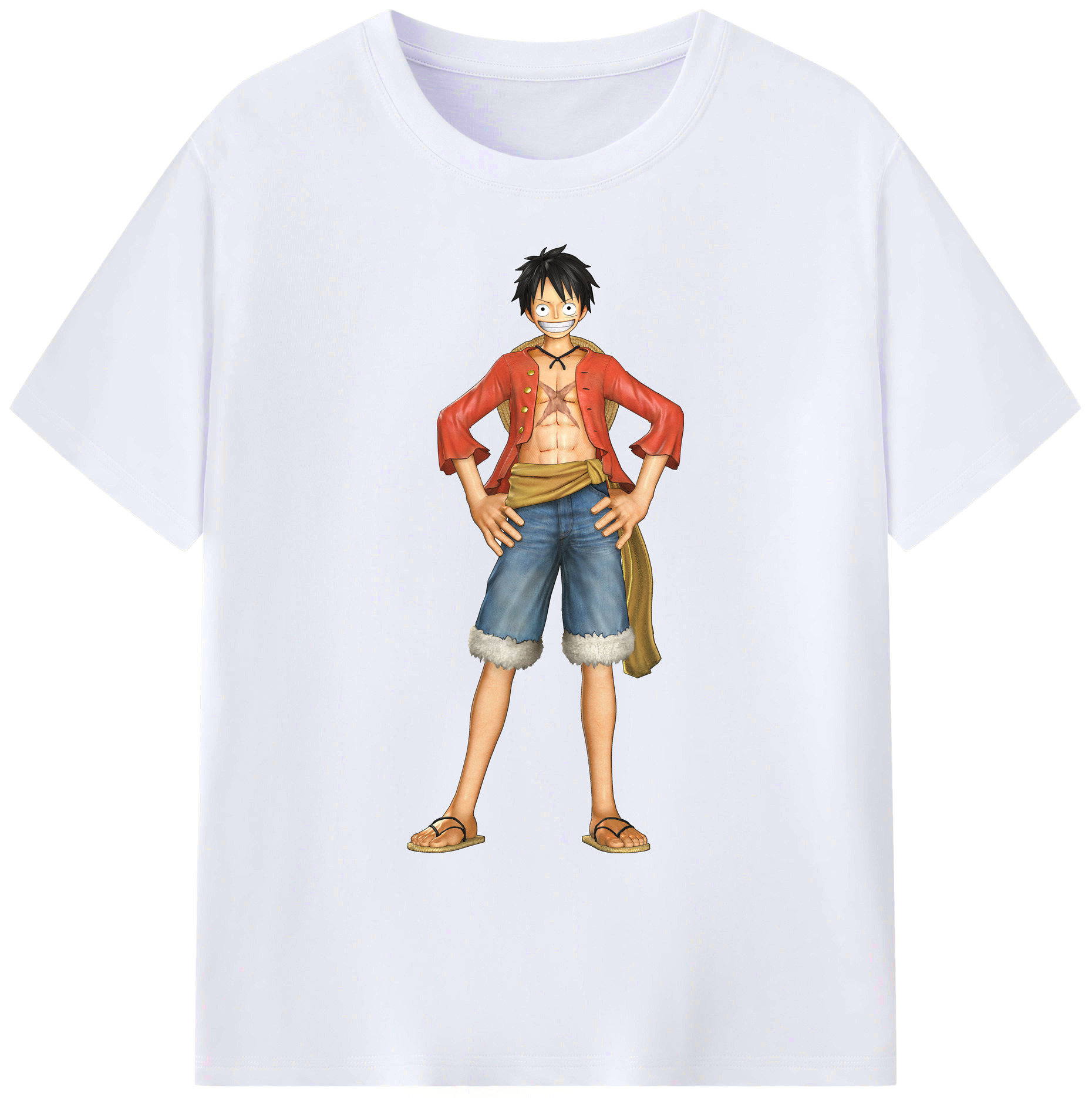 ワンピース モンキー・D・ルフィ ONE PIECE Monkey D. Luffy 綿100％ メンズ半袖Tシャツ｜肌触りやわらか＆通気性