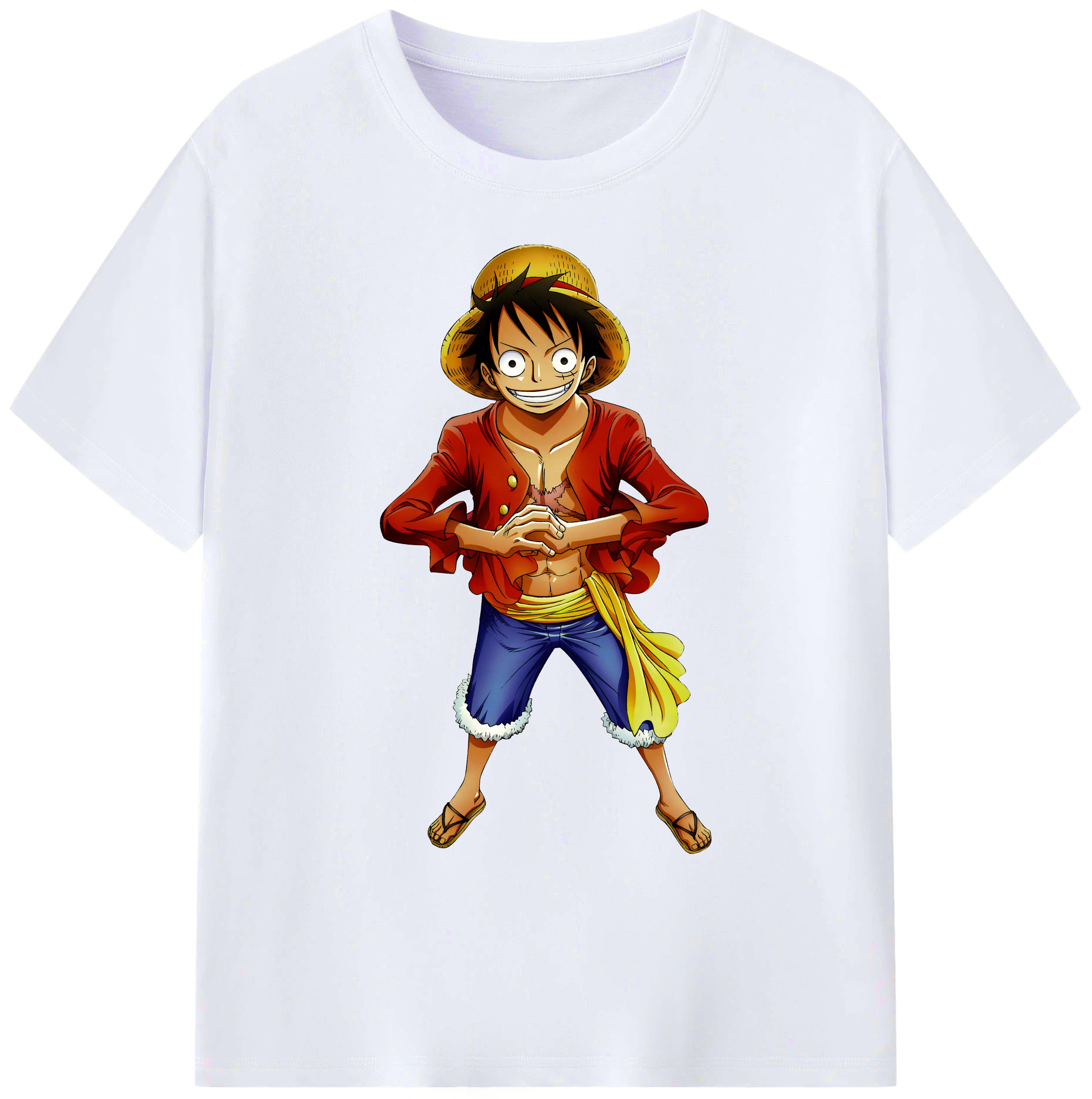 ワンピース モンキー・D・ルフィ ONE PIECE Monkey D. Luffy 綿100％ メンズ半袖Tシャツ｜肌触りやわらか＆通気性