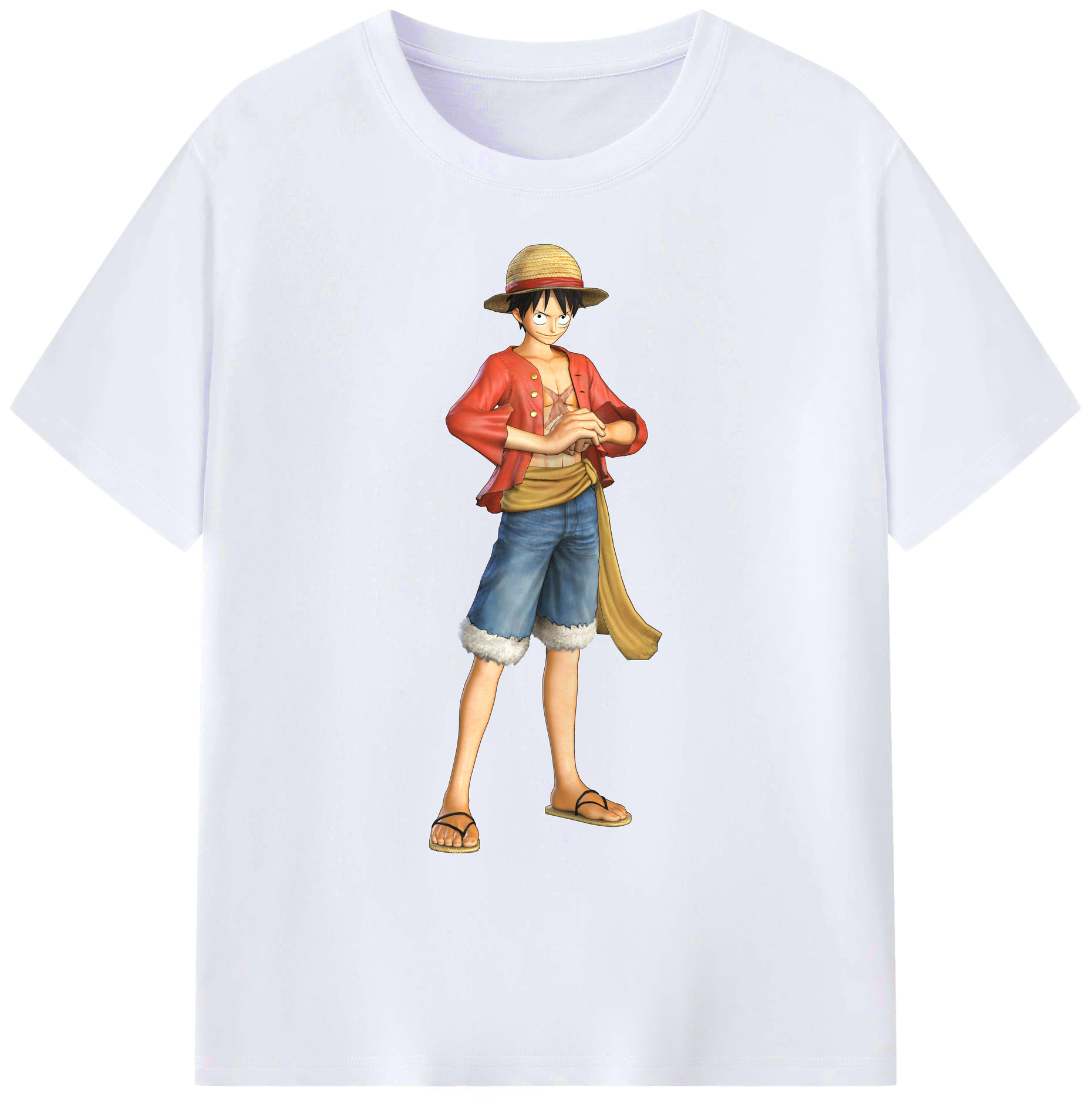 ワンピース モンキー・D・ルフィ ONE PIECE Monkey D. Luffy 綿100％ メンズ半袖Tシャツ｜肌触りやわらか＆通気性