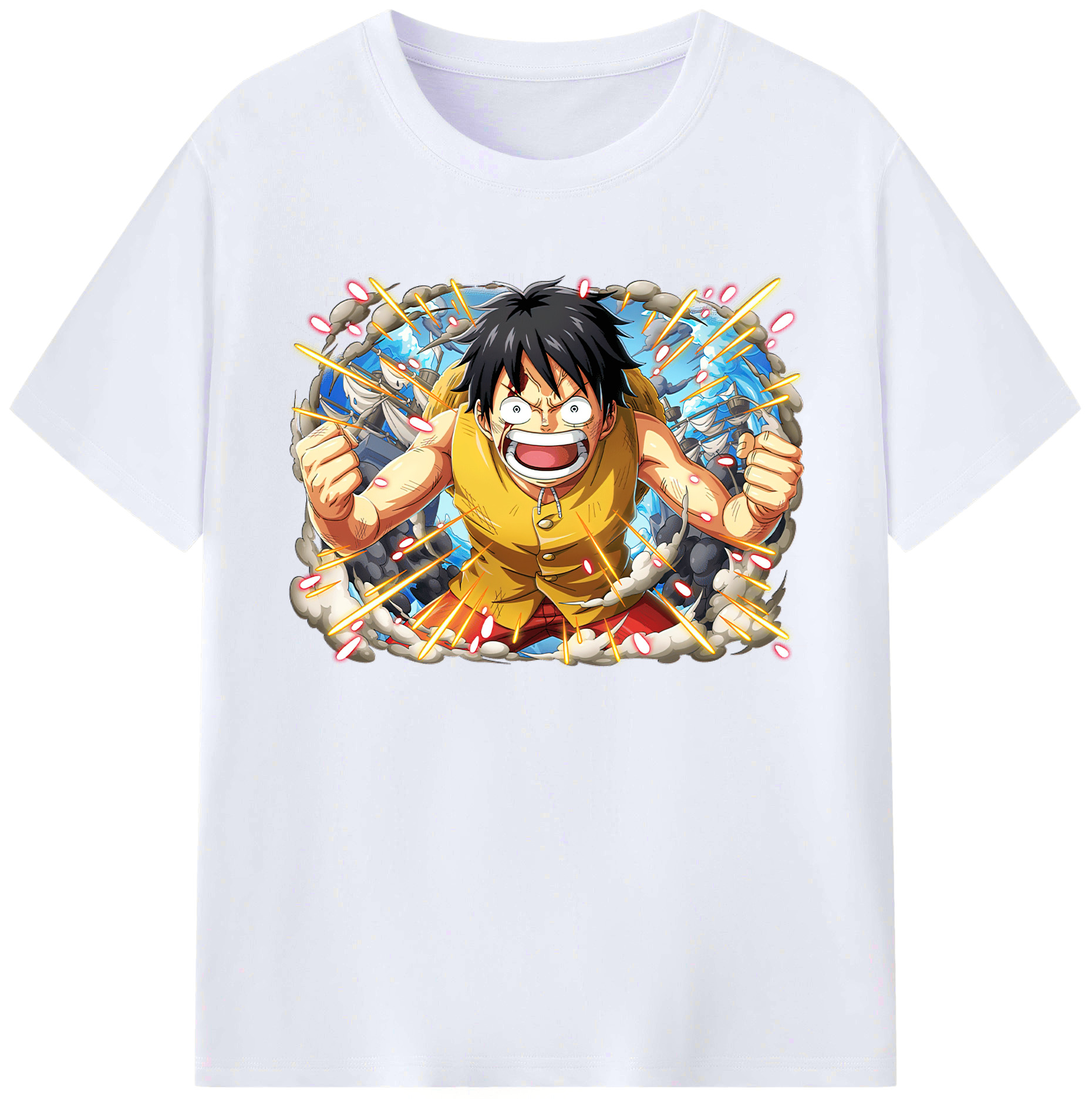 ワンピース モンキー・D・ルフィ ONE PIECE Monkey D. Luffy 綿100％ メンズ半袖Tシャツ｜肌触りやわらか＆通気性