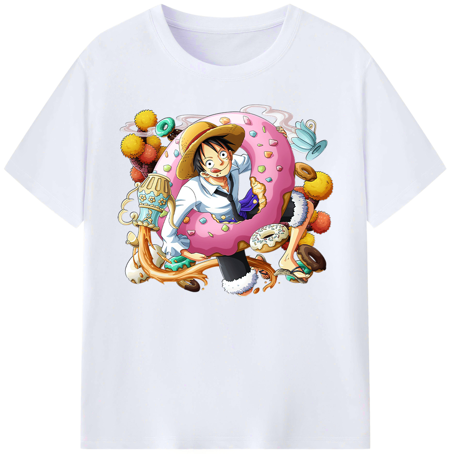 ワンピース モンキー・D・ルフィ ONE PIECE Monkey D. Luffy 綿100％ メンズ半袖Tシャツ｜肌触りやわらか＆通気性