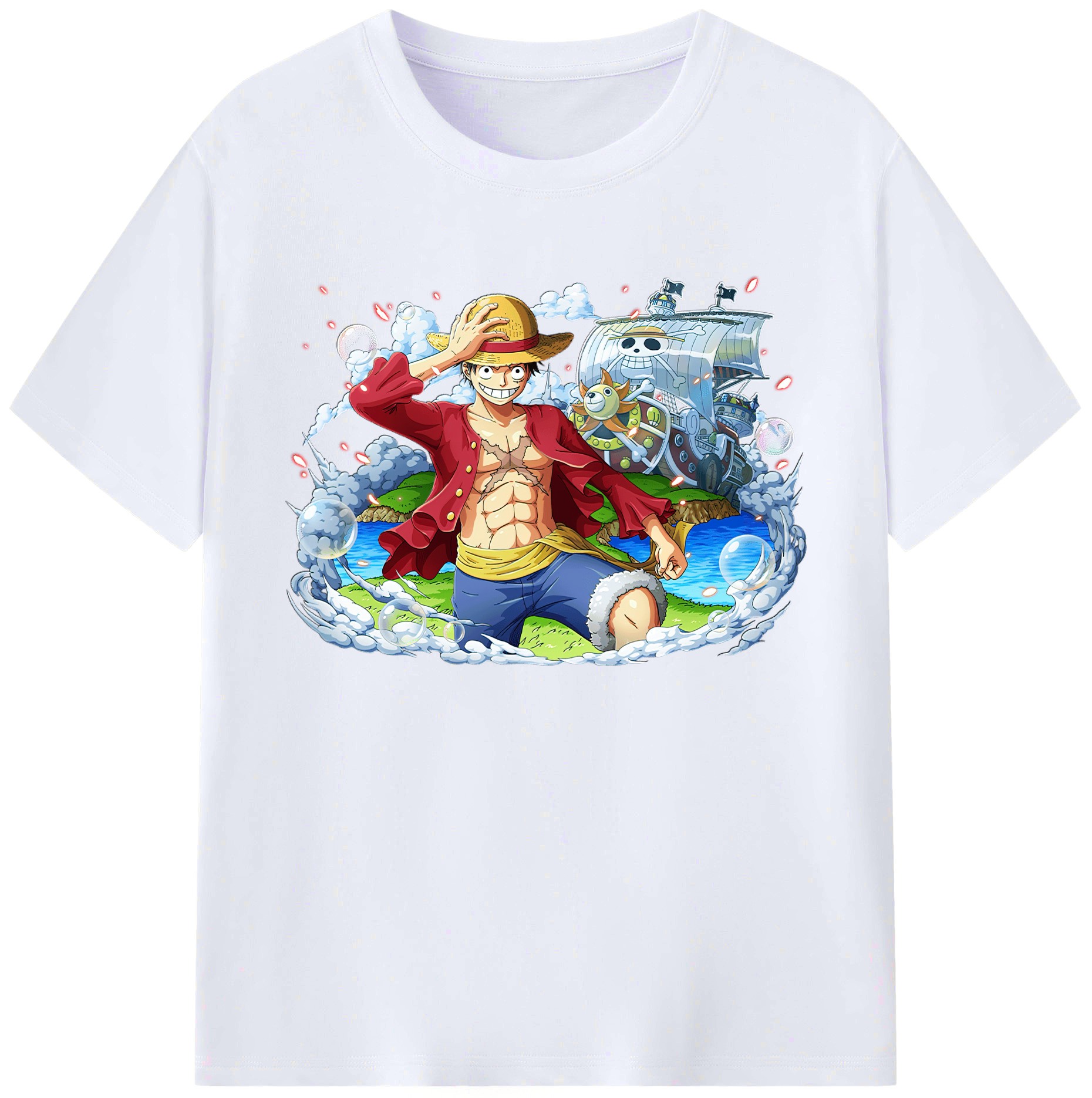 （画像用） ワンピース モンキー・D・ルフィ ONE PIECE Monkey D. Luffy 綿100％ メンズ半袖Tシャツ｜肌触りやわらか＆通気性