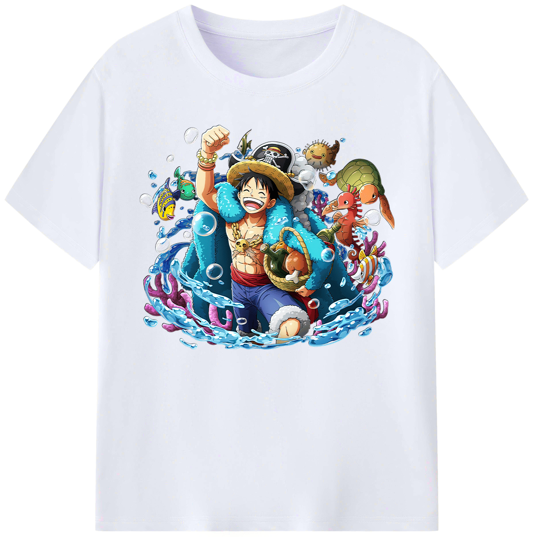 ワンピース モンキー・D・ルフィ ONE PIECE Monkey D. Luffy 綿100％ メンズ半袖Tシャツ｜肌触りやわらか＆通気性
