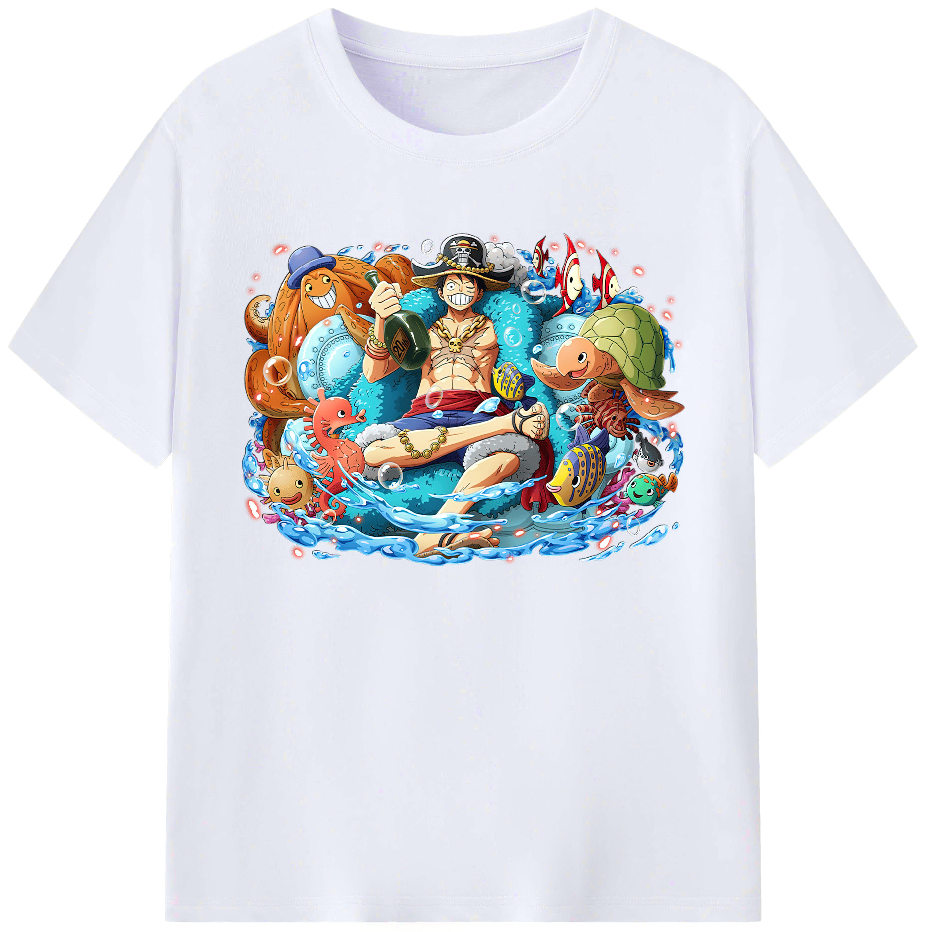 ワンピース モンキー・D・ルフィ ONE PIECE Monkey D. Luffy 綿100％ メンズ半袖Tシャツ｜肌触りやわらか＆通気性