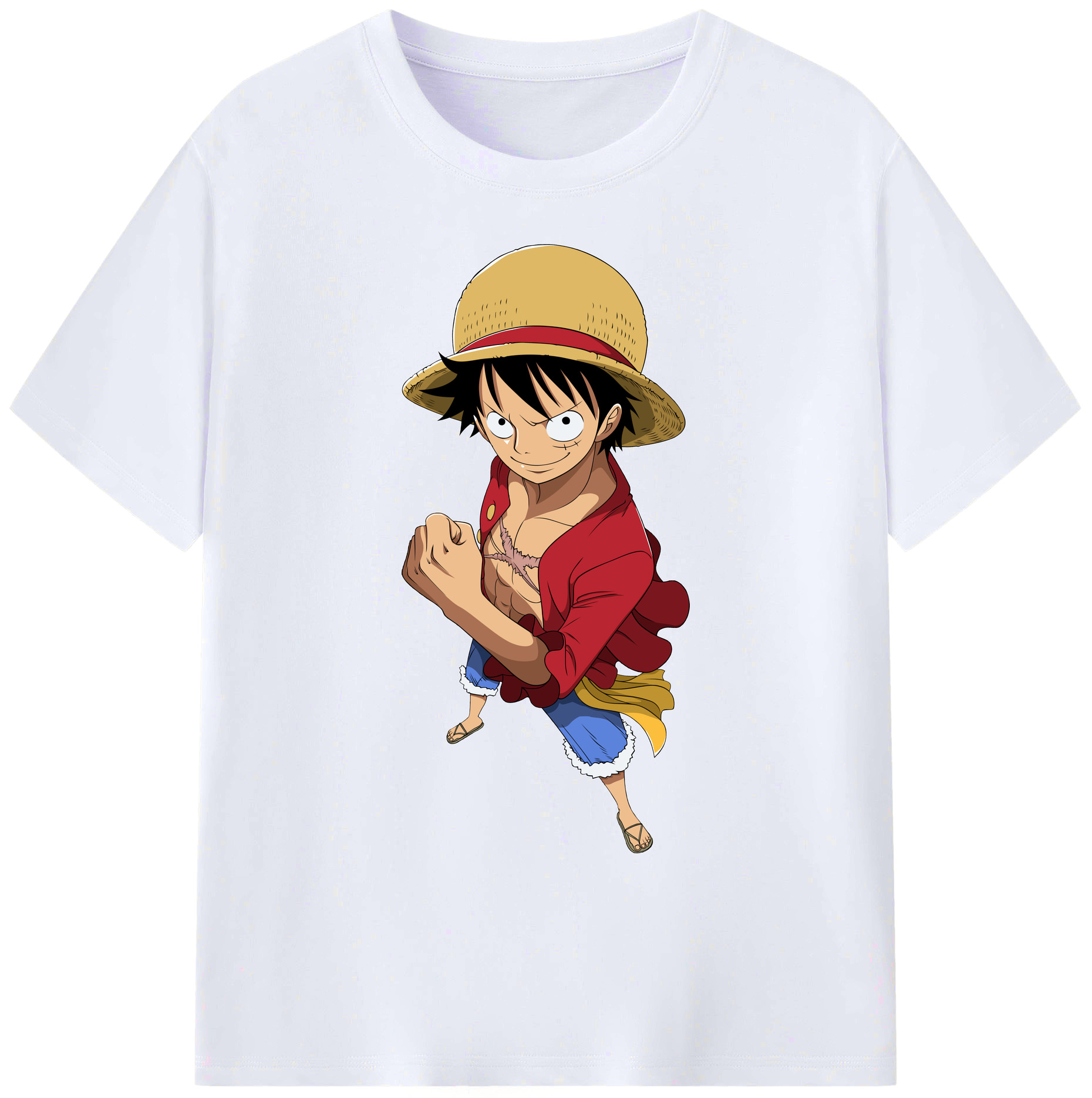 ワンピース モンキー・D・ルフィ ONE PIECE Monkey D. Luffy 綿100％ メンズ半袖Tシャツ｜肌触りやわらか＆通気性