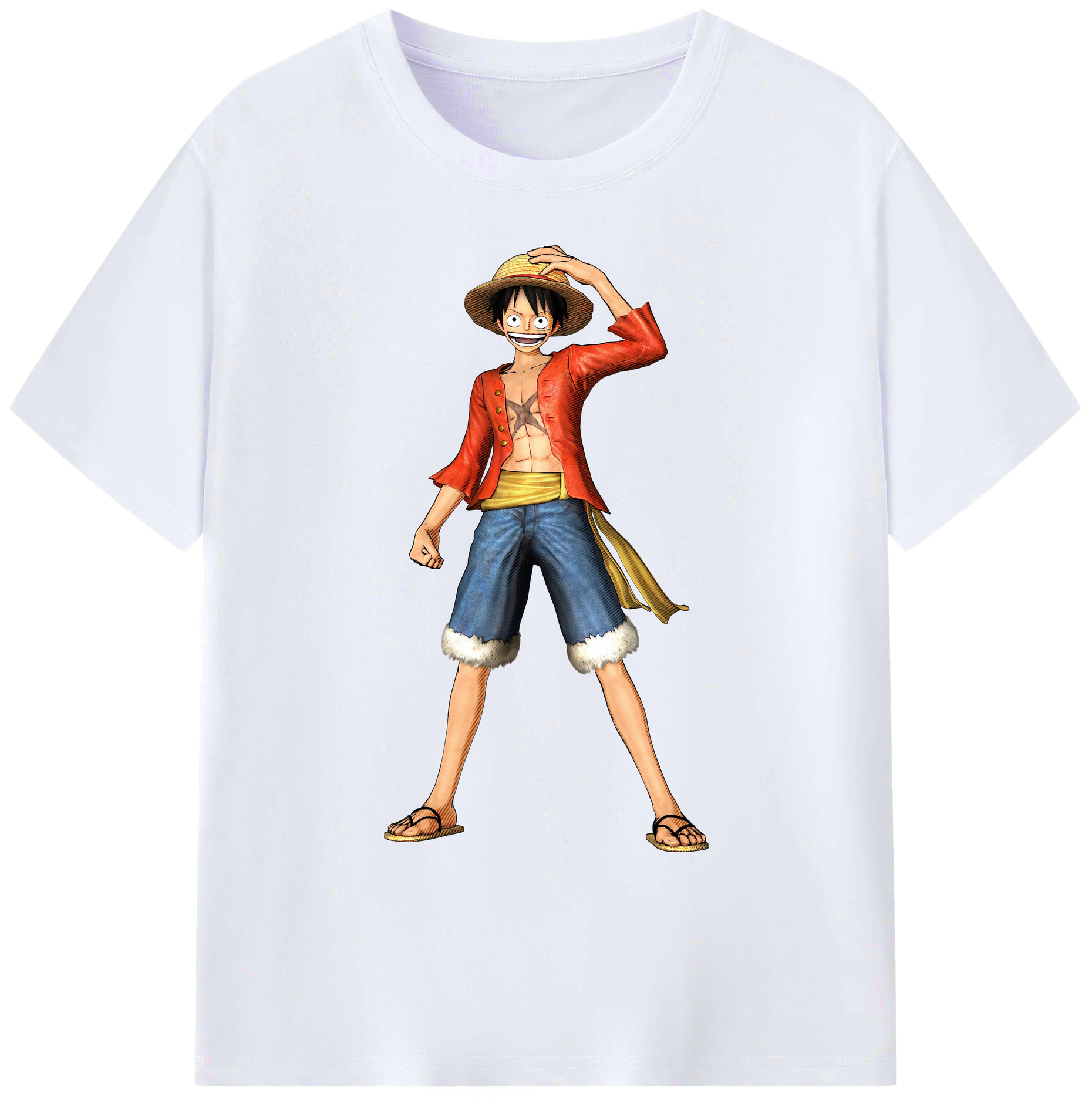 ワンピース モンキー・D・ルフィ ONE PIECE Monkey D. Luffy 綿100％ メンズ半袖Tシャツ｜肌触りやわらか＆通気性