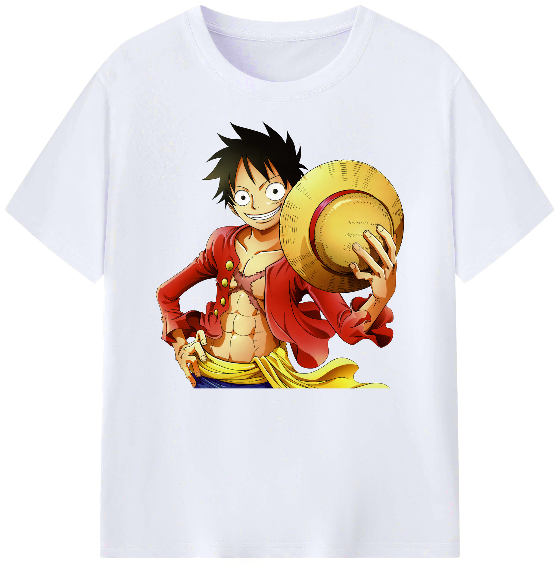 ワンピース モンキー・D・ルフィ ONE PIECE Monkey D. Luffy 綿100％ メンズ半袖Tシャツ｜肌触りやわらか＆通気性