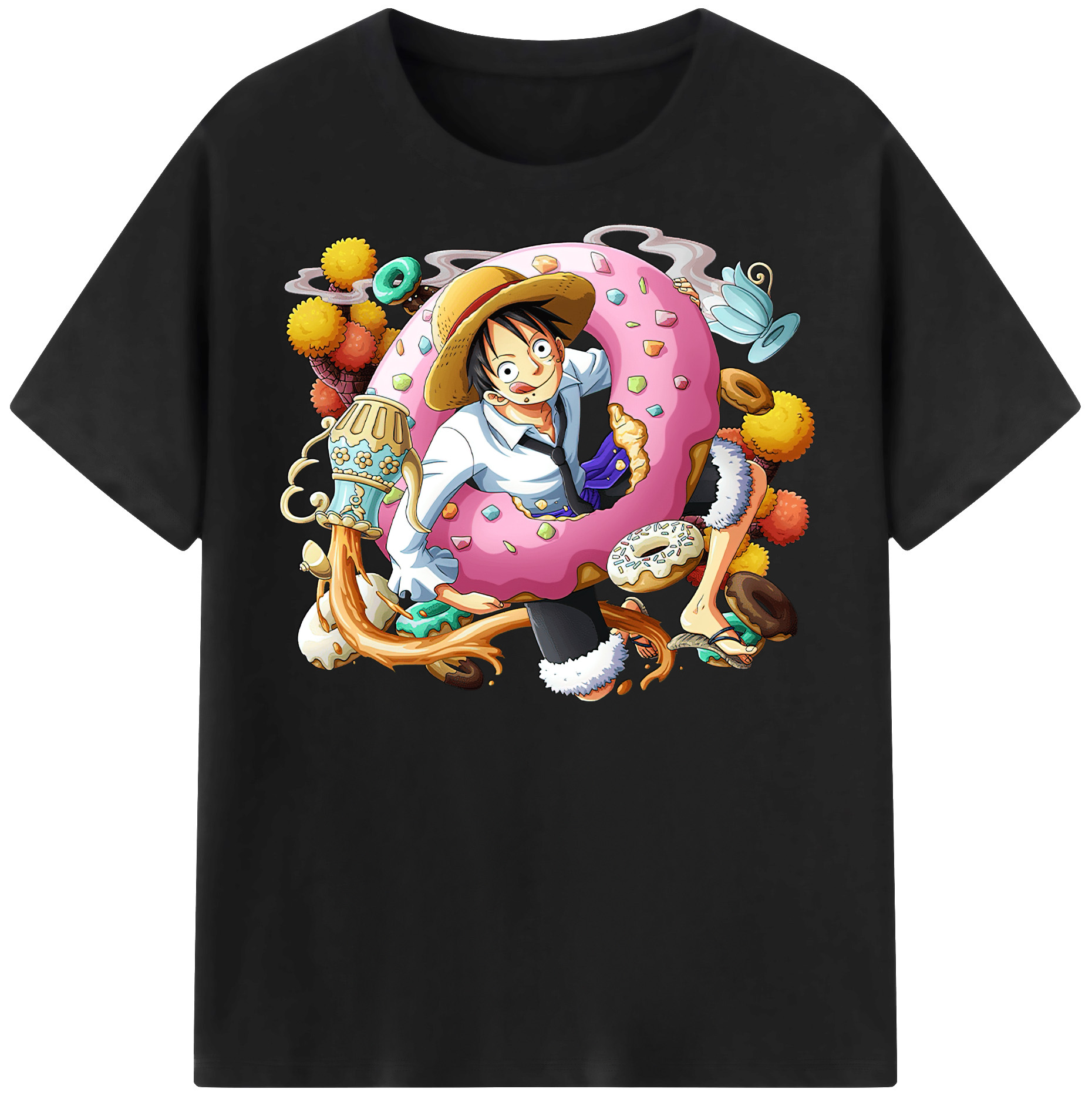 ワンピース モンキー・D・ルフィ ONE PIECE Monkey D. Luffy レディースカジュアルプリントTシャツ（綿100％）