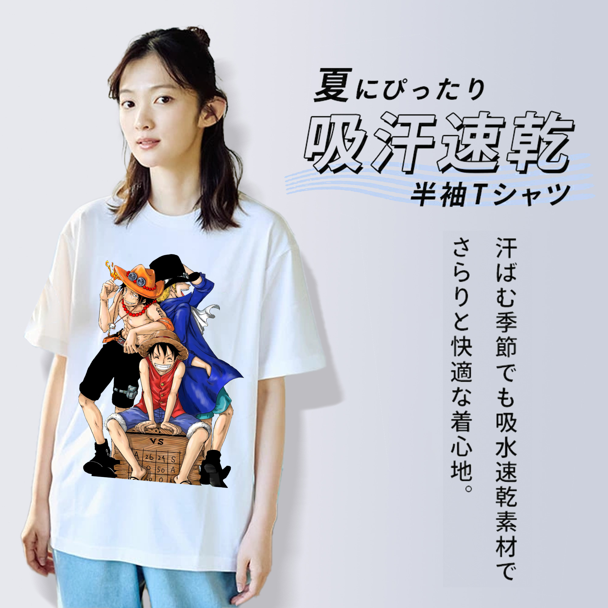 ワンピース モンキー・D・ルフィ ONE PIECE Monkey D. Luffy レディースカジュアルプリントTシャツ（綿100％）
