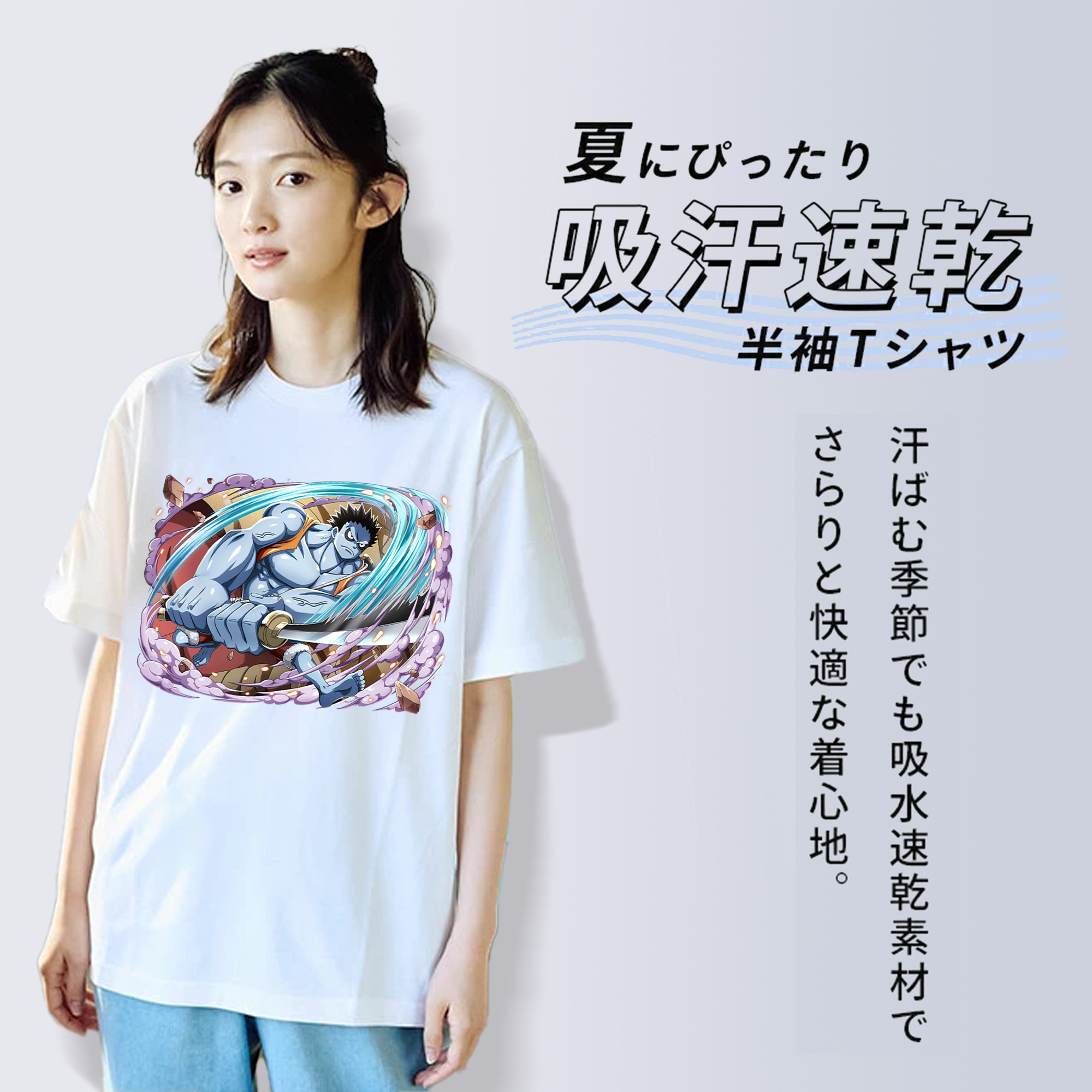 ワンピース モンキー・D・ルフィ ONE PIECE Monkey D. Luffy レディースカジュアルプリントTシャツ（綿100％）