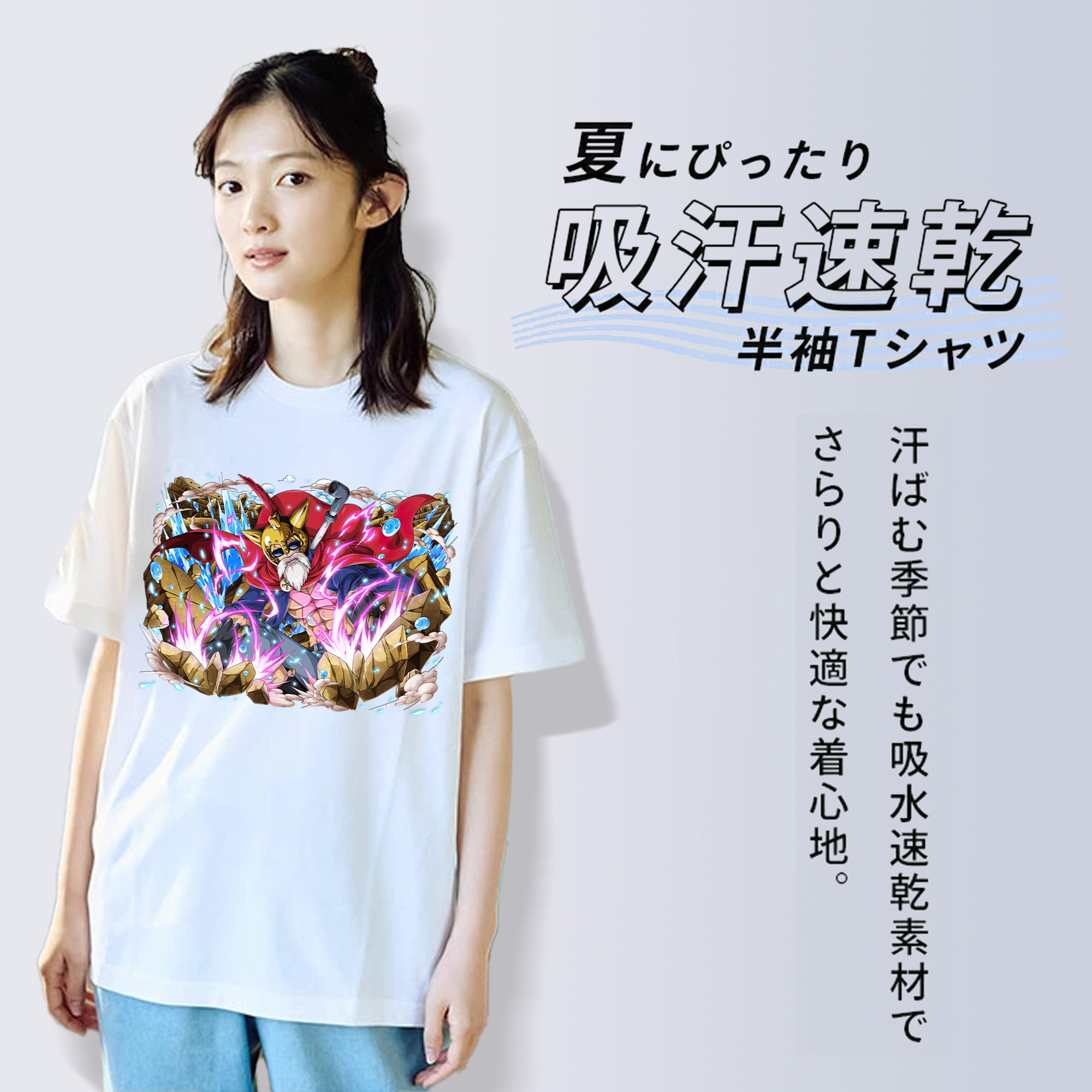 ワンピース モンキー・D・ルフィ ONE PIECE Monkey D. Luffy レディースカジュアルプリントTシャツ（綿100％）