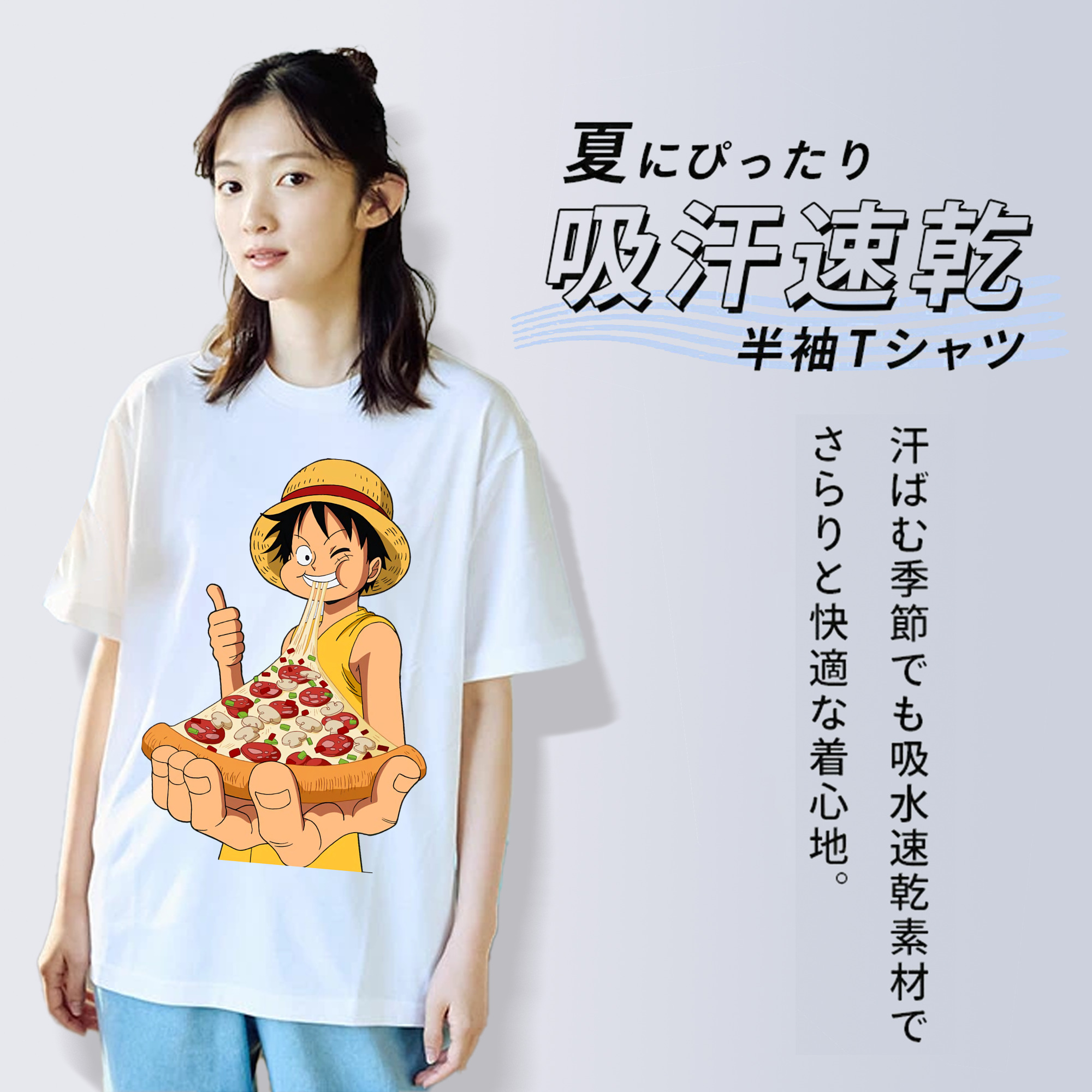 ワンピース モンキー・D・ルフィ ONE PIECE Monkey D. Luffy レディースカジュアルプリントTシャツ（綿100％）