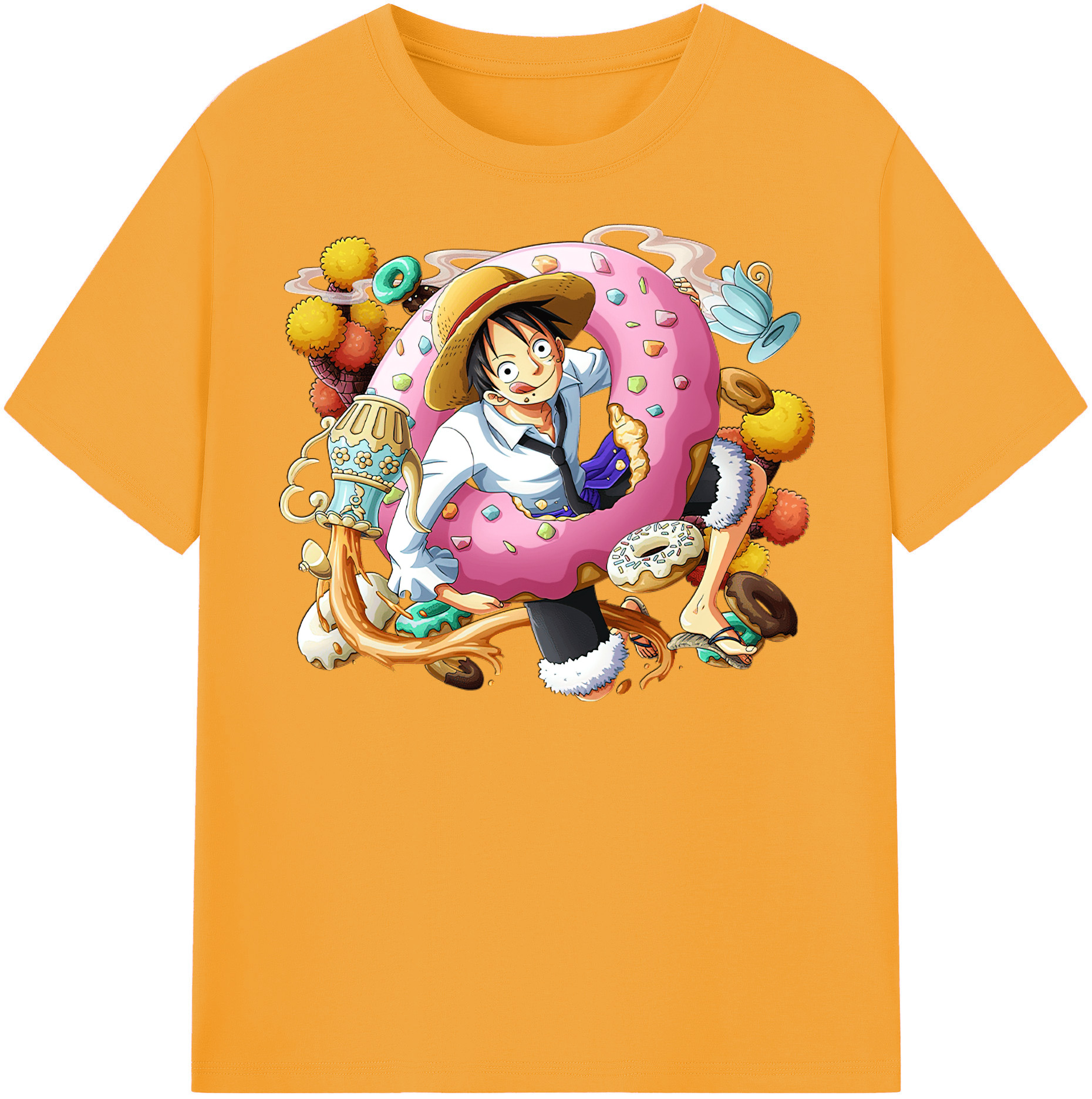 ワンピース モンキー・D・ルフィ ONE PIECE Monkey D. Luffy レディースカジュアルプリントTシャツ（綿100％）