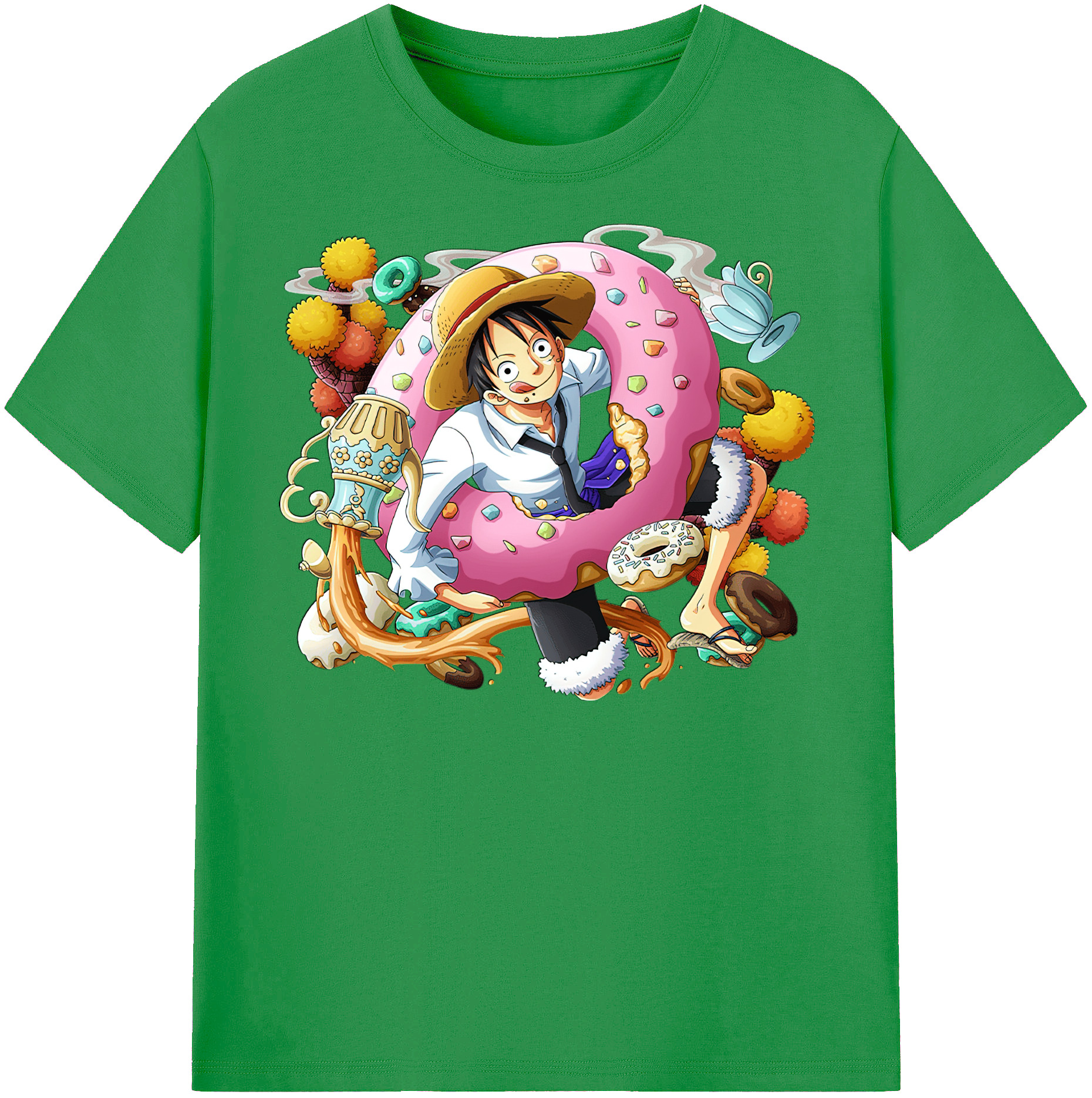 ワンピース モンキー・D・ルフィ ONE PIECE Monkey D. Luffy レディースカジュアルプリントTシャツ（綿100％）
