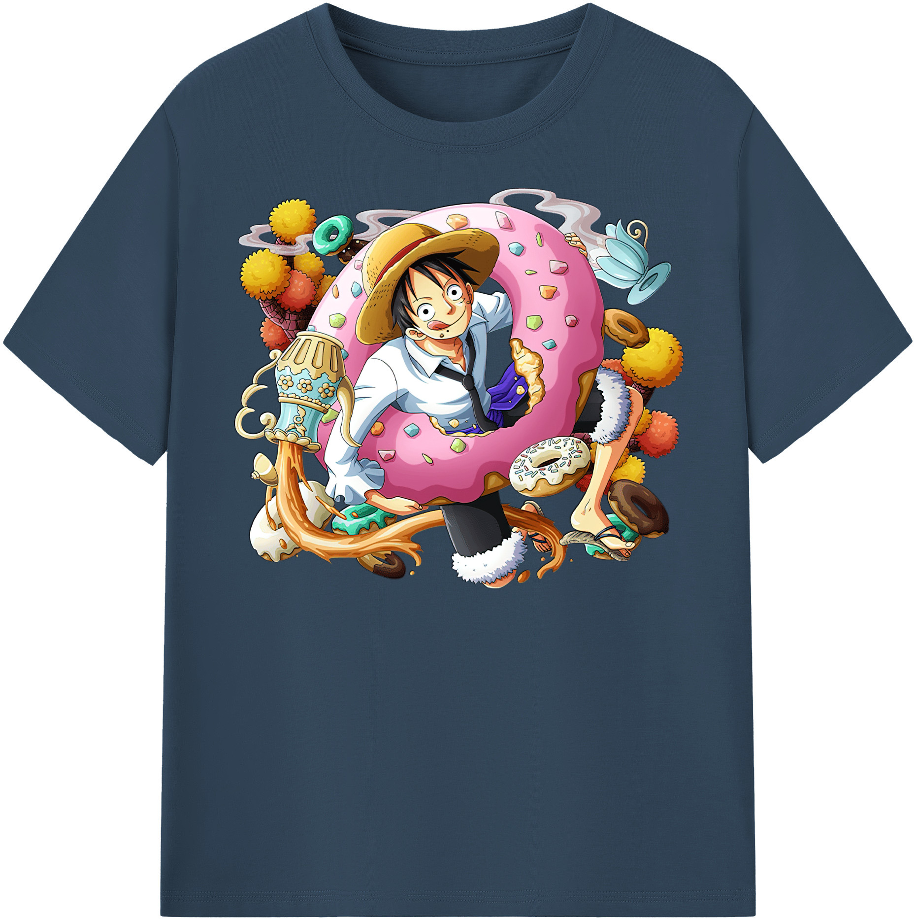 ワンピース モンキー・D・ルフィ ONE PIECE Monkey D. Luffy レディースカジュアルプリントTシャツ（綿100％）