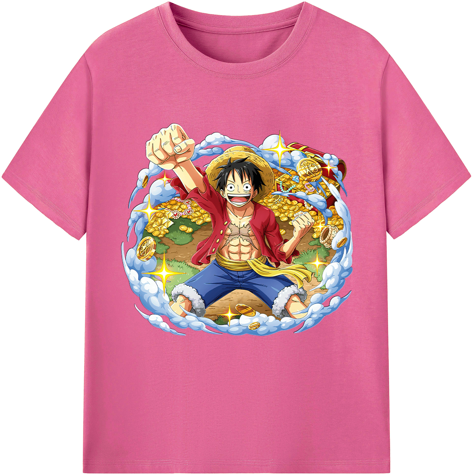 ワンピース モンキー・D・ルフィ ONE PIECE Monkey D. Luffy レディースカジュアルプリントTシャツ（綿100％）