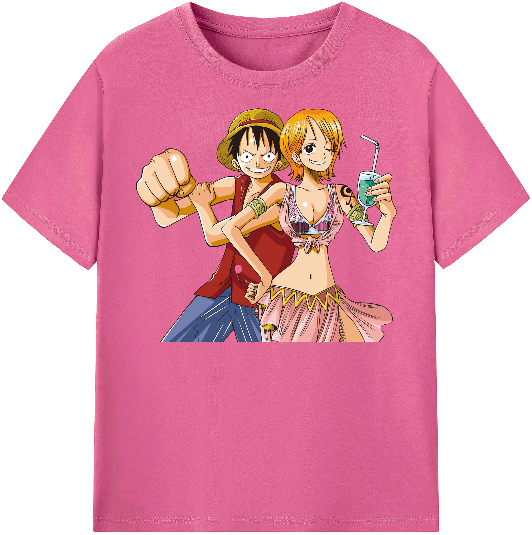 ワンピース モンキー・D・ルフィ ONE PIECE Monkey D. Luffy レディースカジュアルプリントTシャツ（綿100％）