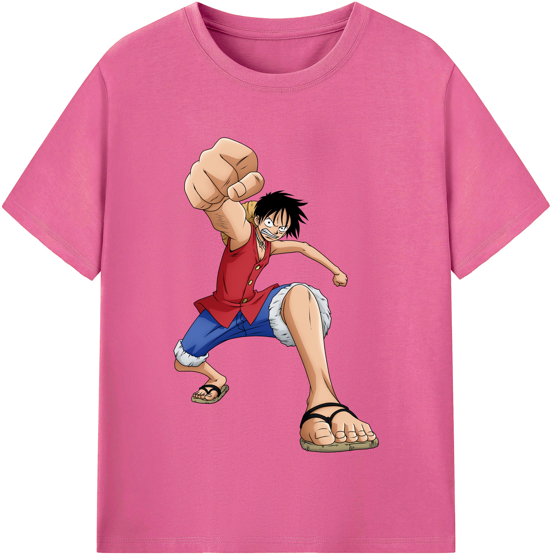ワンピース モンキー・D・ルフィ ONE PIECE Monkey D. Luffy レディースカジュアルプリントTシャツ（綿100％）