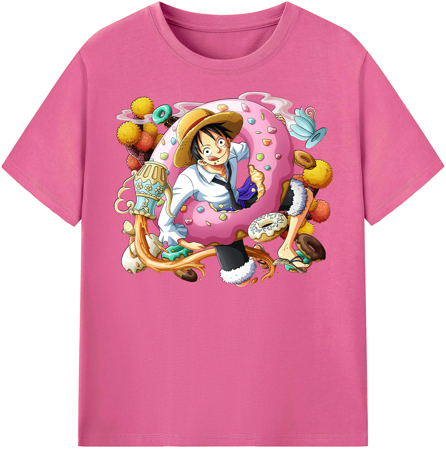 ワンピース モンキー・D・ルフィ ONE PIECE Monkey D. Luffy レディースカジュアルプリントTシャツ（綿100％）