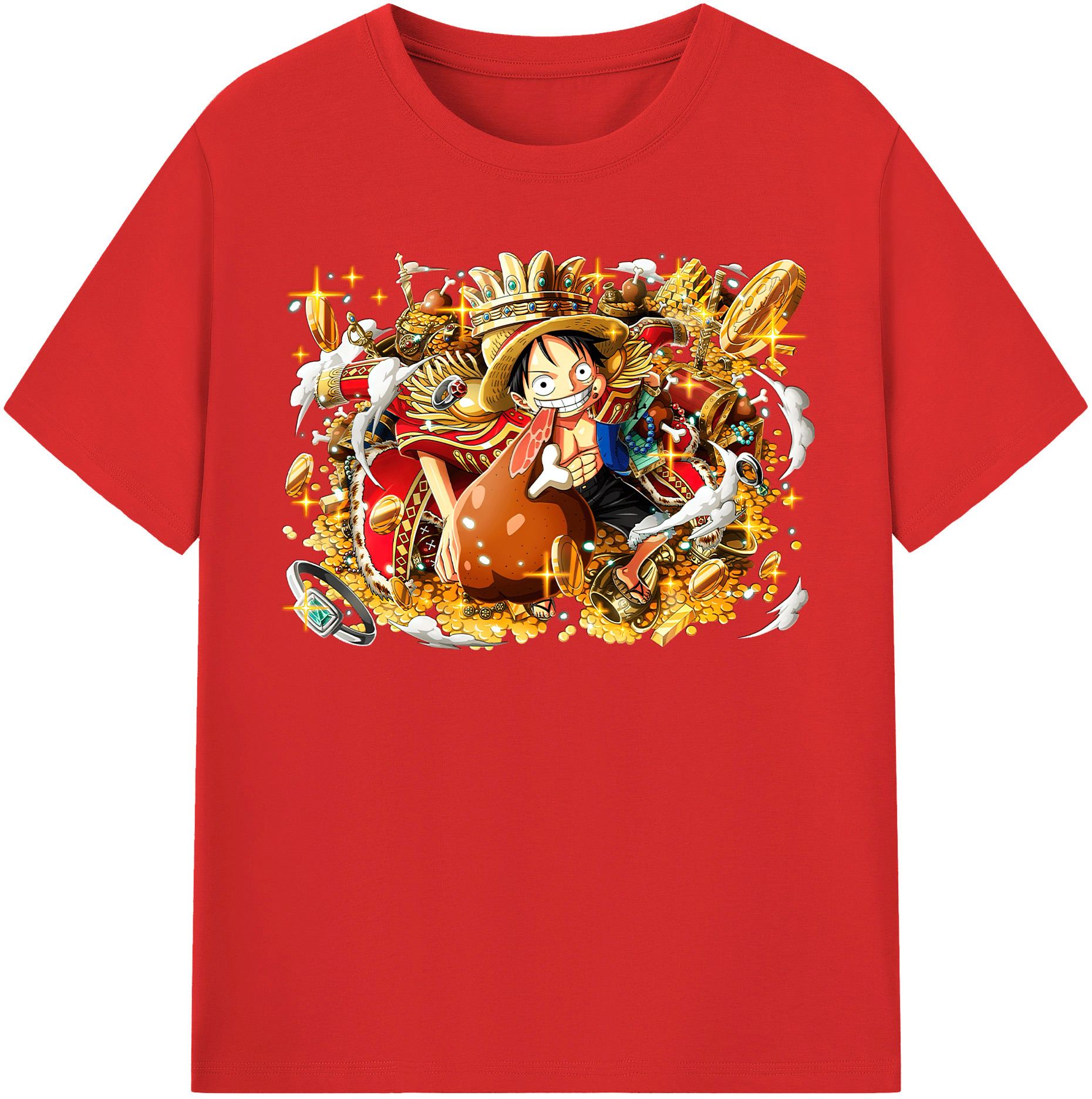 ワンピース モンキー・D・ルフィ ONE PIECE Monkey D. Luffy レディースカジュアルプリントTシャツ（綿100％）