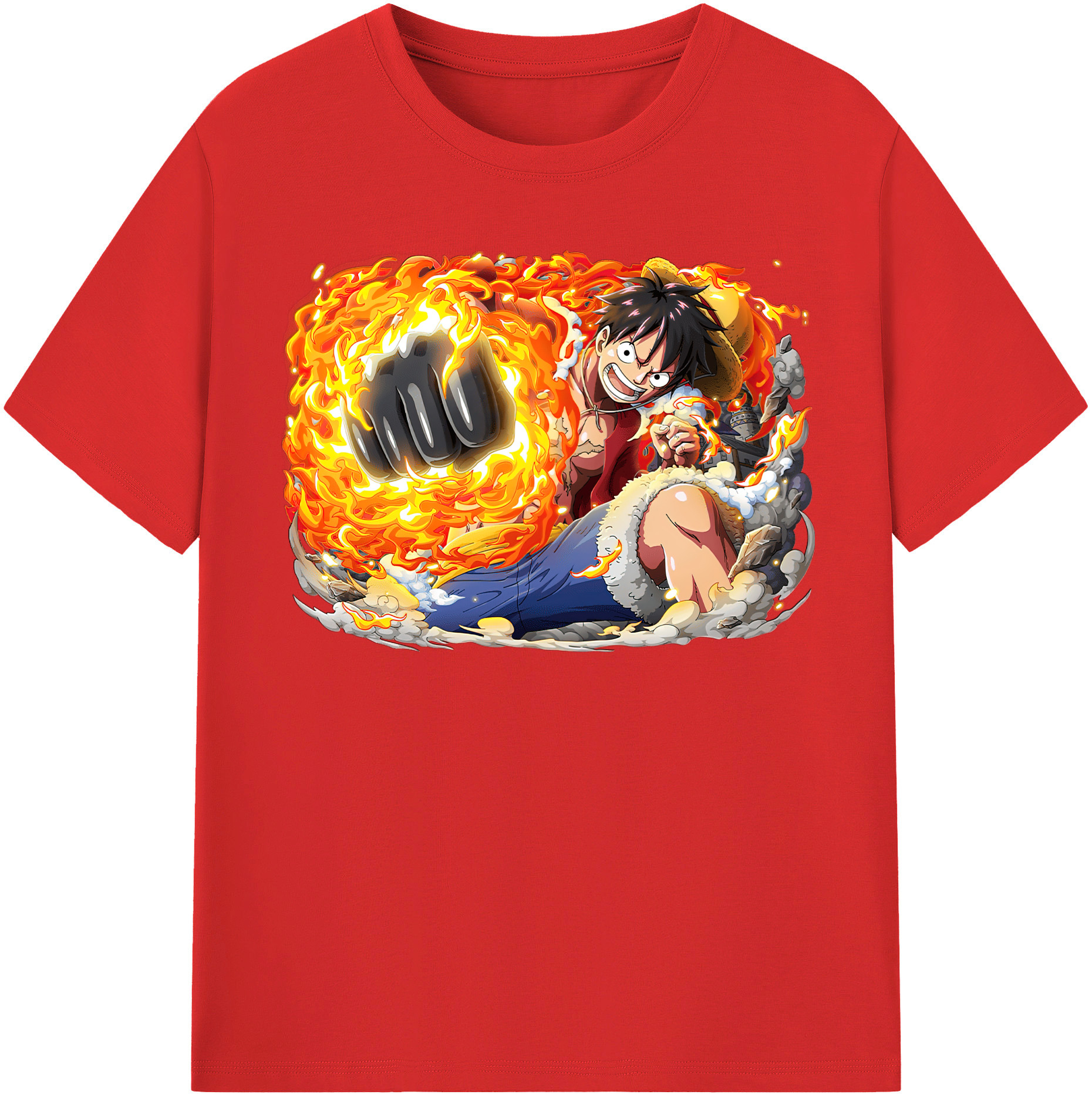 ワンピース モンキー・D・ルフィ ONE PIECE Monkey D. Luffy レディースカジュアルプリントTシャツ（綿100％）