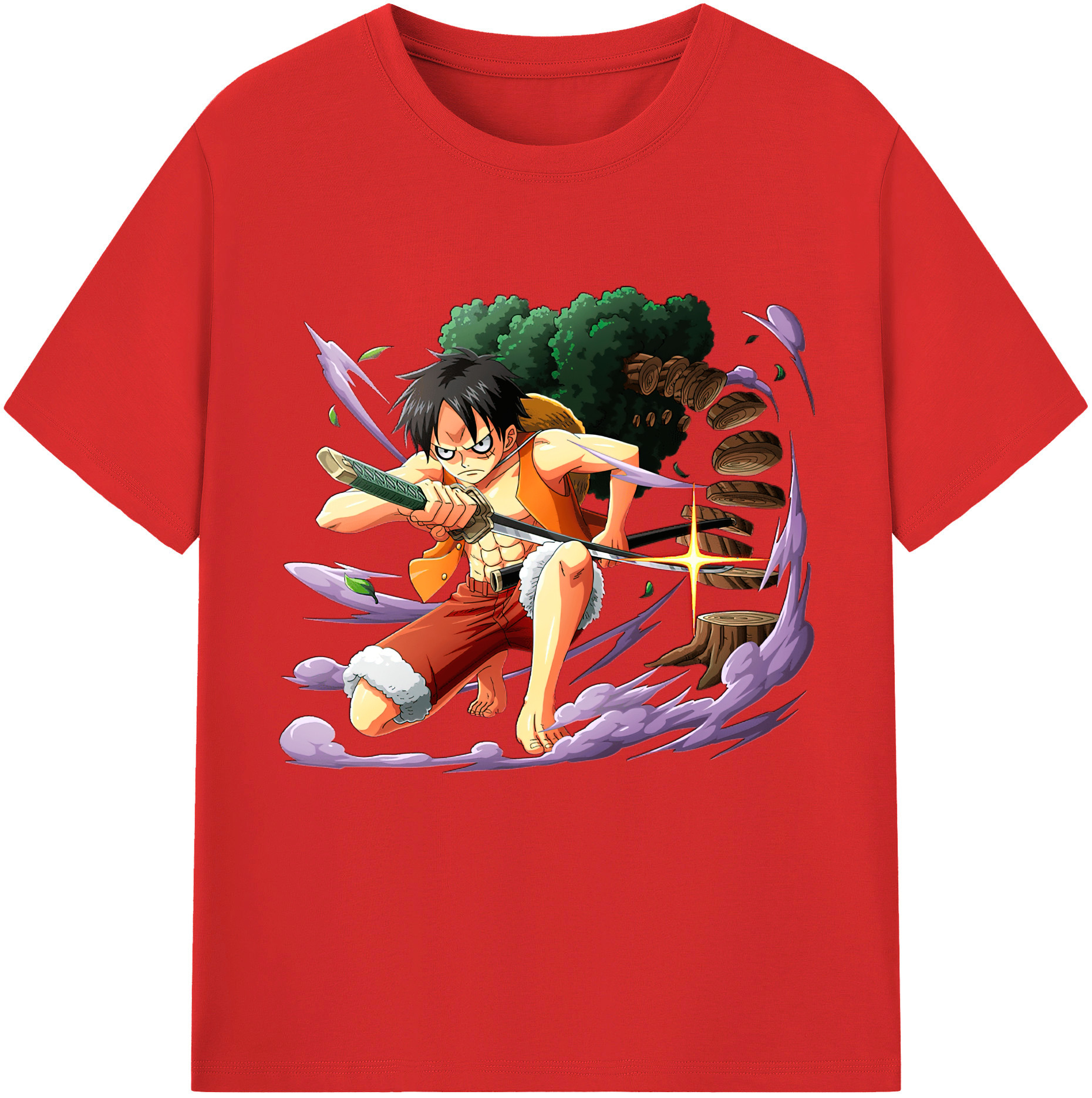 ワンピース モンキー・D・ルフィ ONE PIECE Monkey D. Luffy レディースカジュアルプリントTシャツ（綿100％）