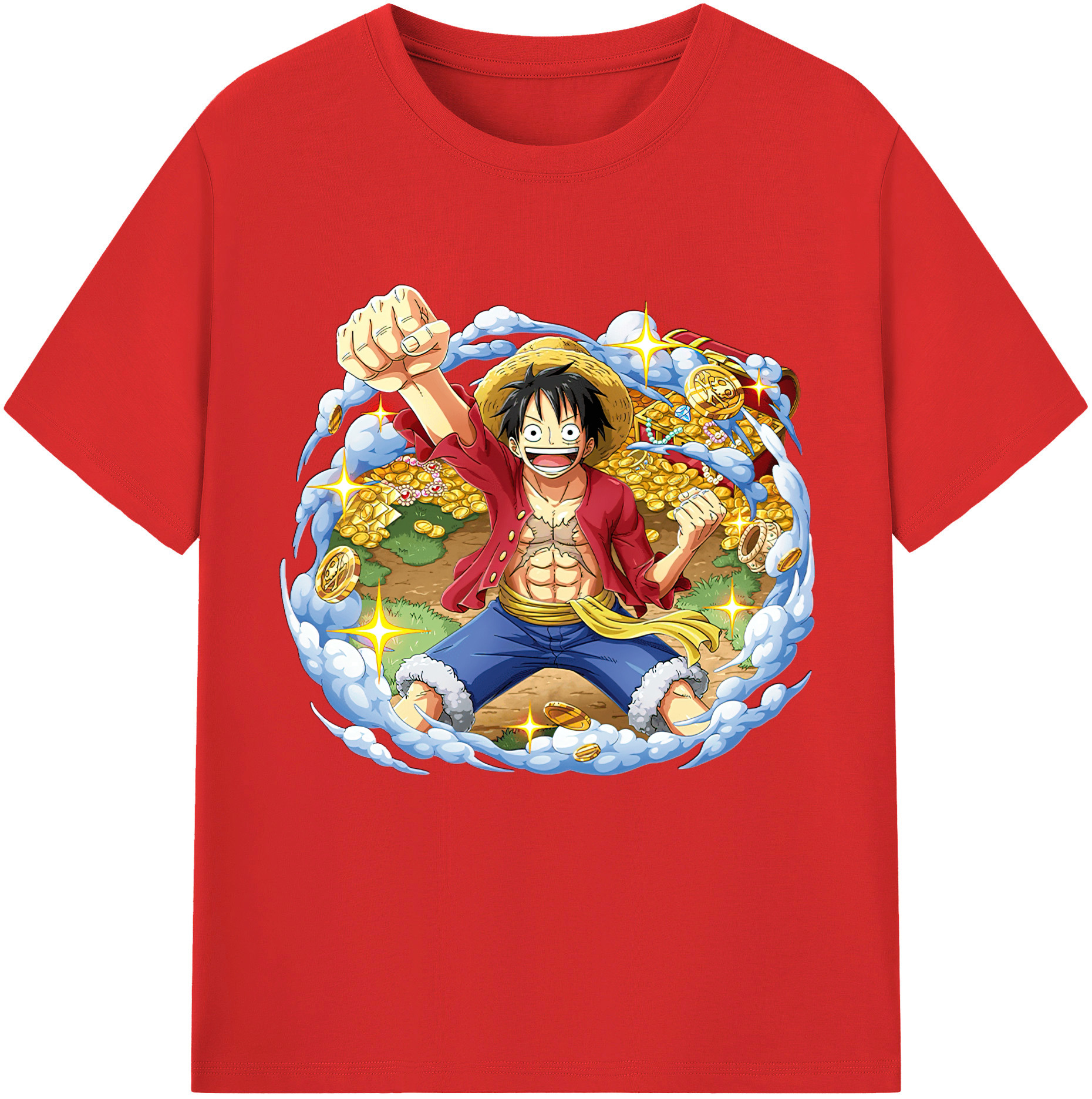 ワンピース モンキー・D・ルフィ ONE PIECE Monkey D. Luffy レディースカジュアルプリントTシャツ（綿100％）