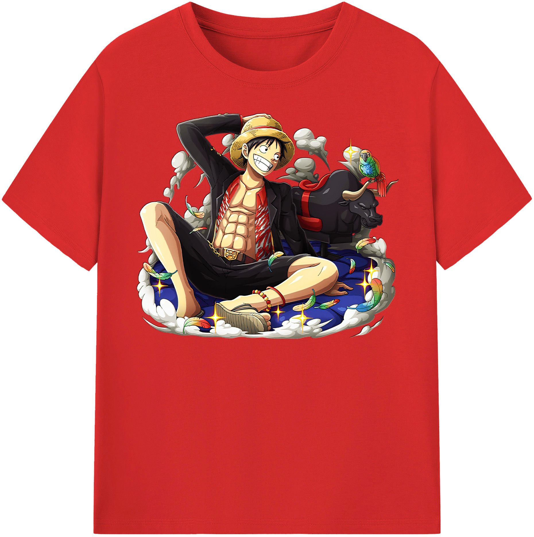 ワンピース モンキー・D・ルフィ ONE PIECE Monkey D. Luffy レディースカジュアルプリントTシャツ（綿100％）