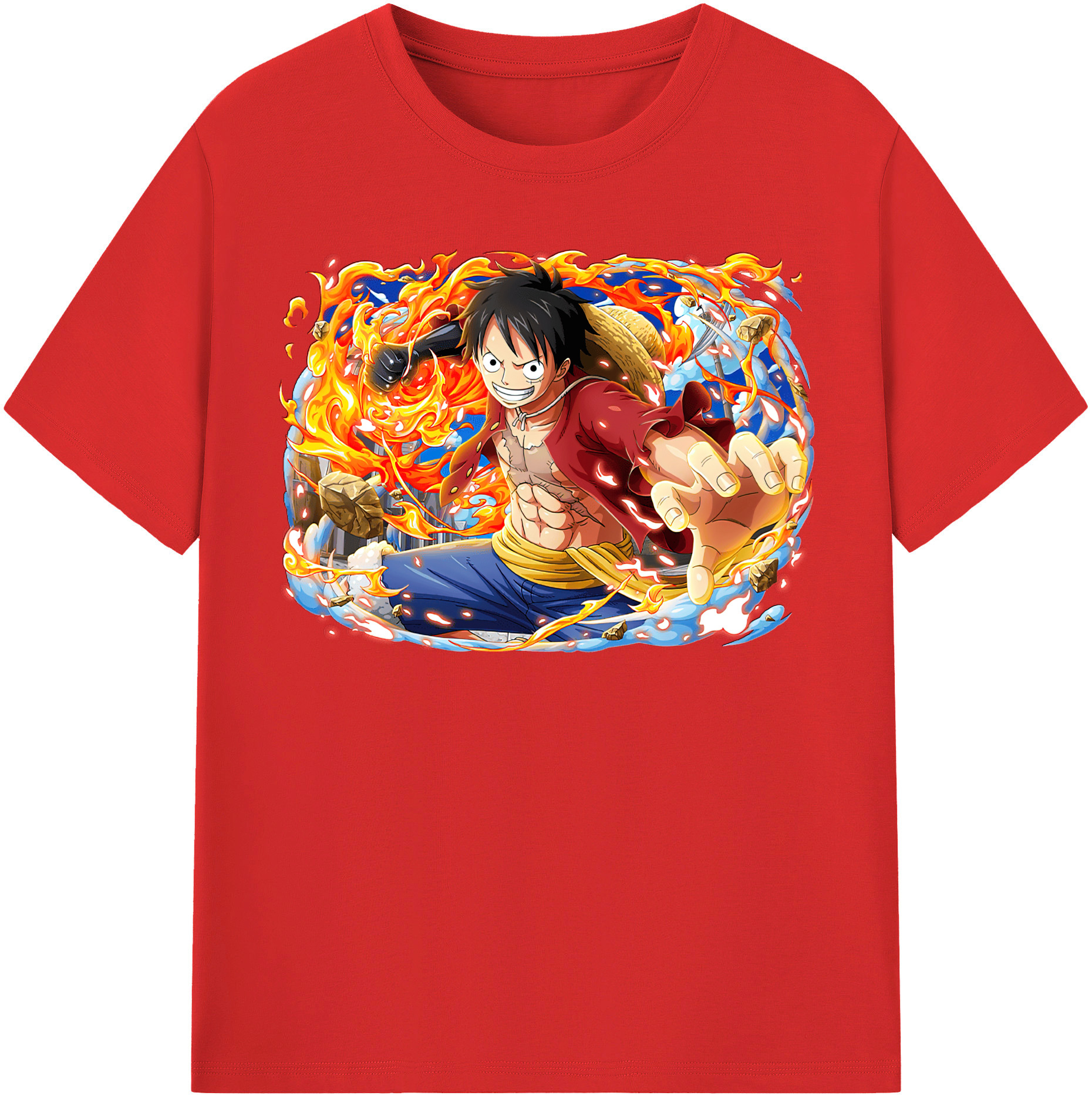 ワンピース モンキー・D・ルフィ ONE PIECE Monkey D. Luffy レディースカジュアルプリントTシャツ（綿100％）