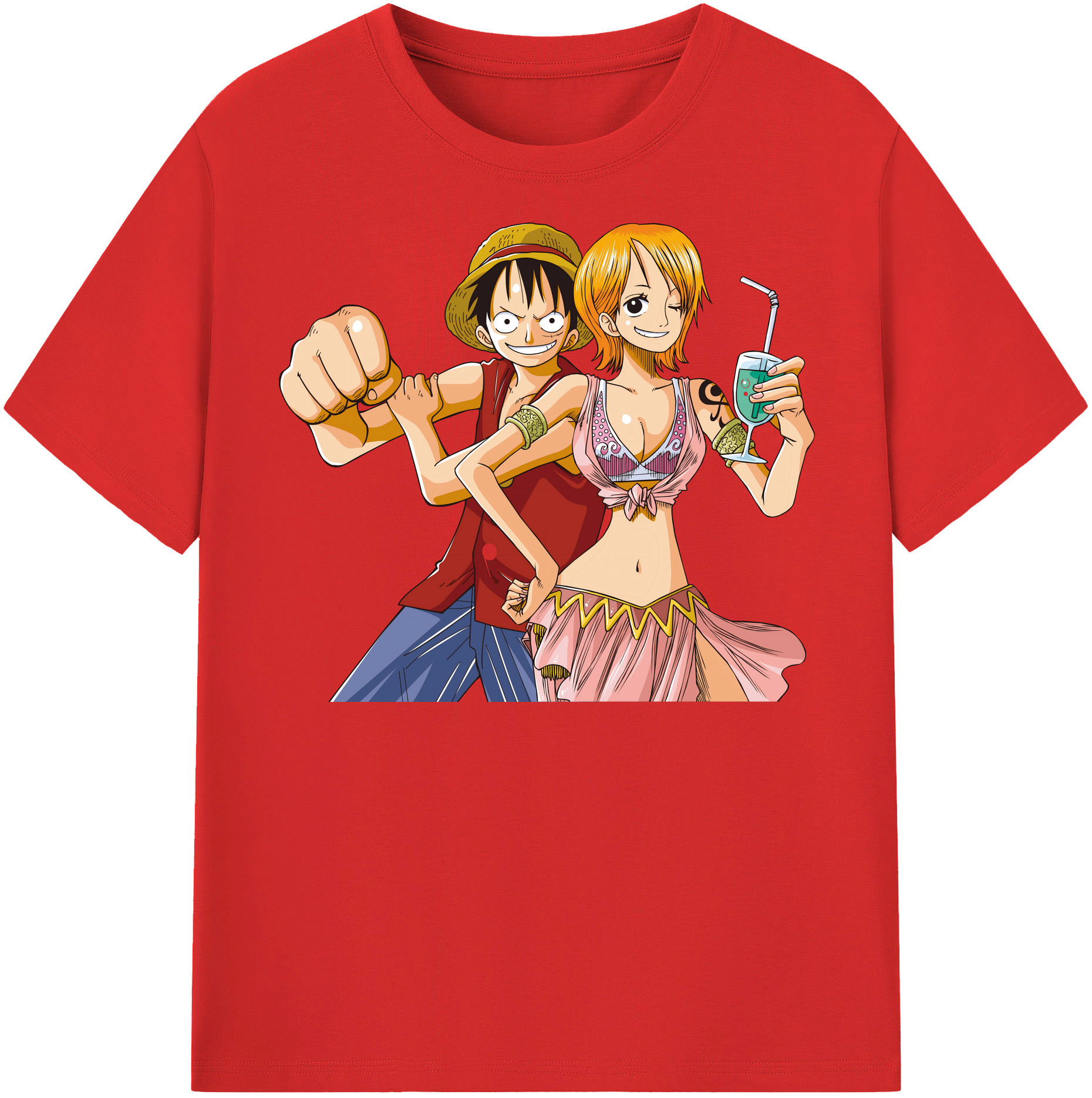 ワンピース モンキー・D・ルフィ ONE PIECE Monkey D. Luffy レディースカジュアルプリントTシャツ（綿100％）