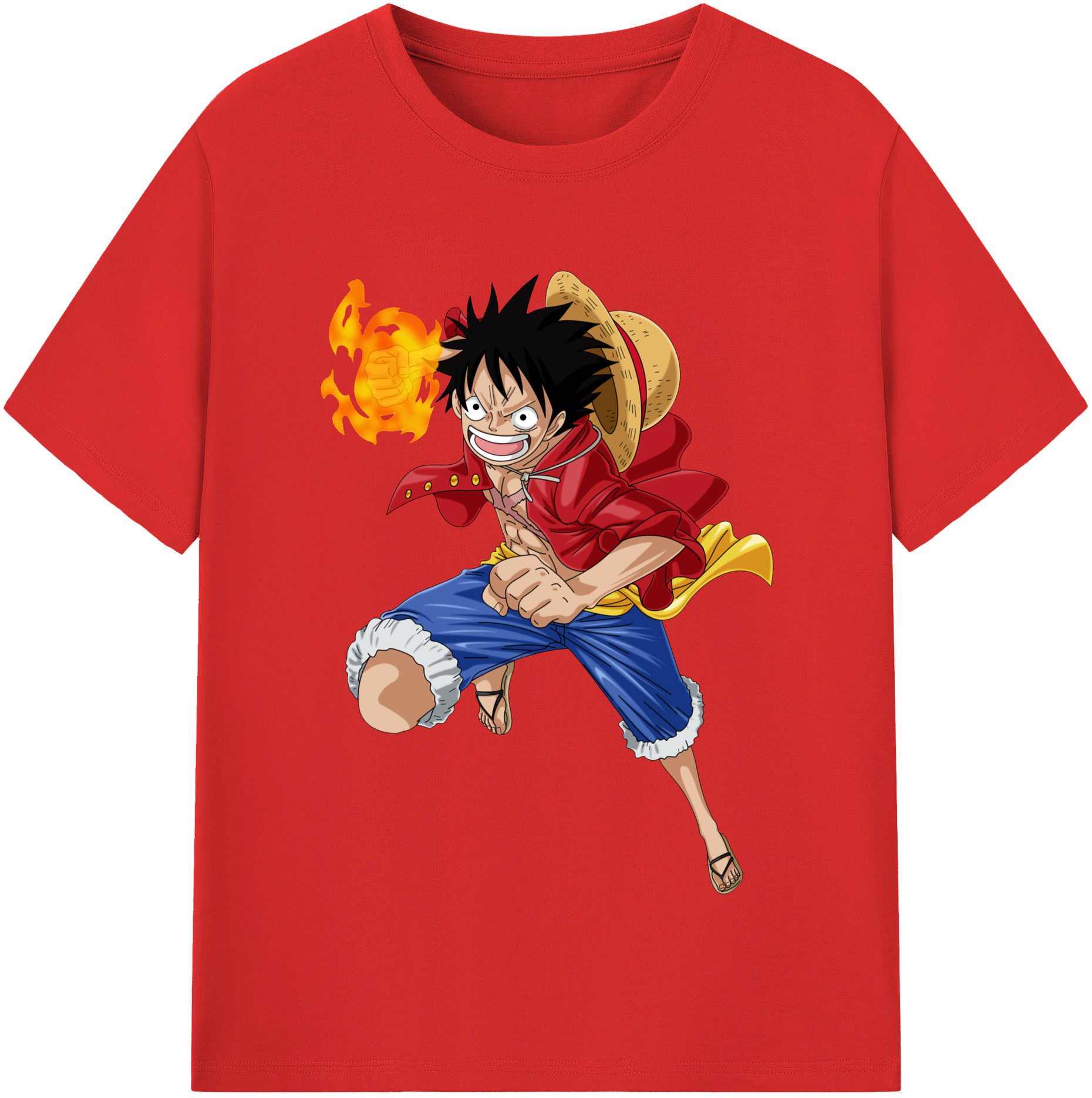 ワンピース モンキー・D・ルフィ ONE PIECE Monkey D. Luffy レディースカジュアルプリントTシャツ（綿100％）