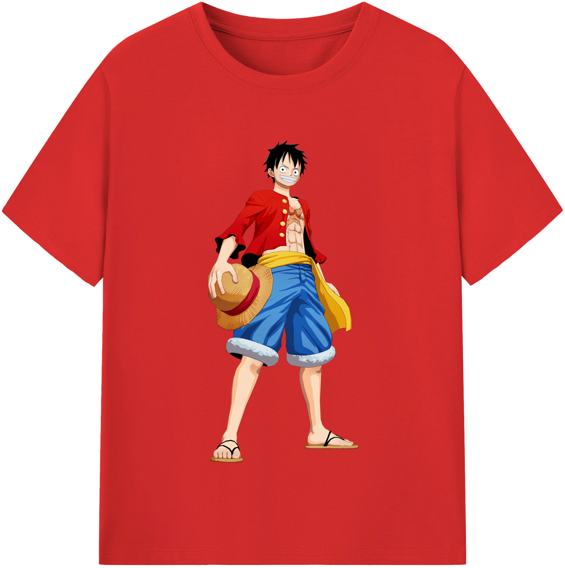 ワンピース モンキー・D・ルフィ ONE PIECE Monkey D. Luffy レディースカジュアルプリントTシャツ（綿100％）