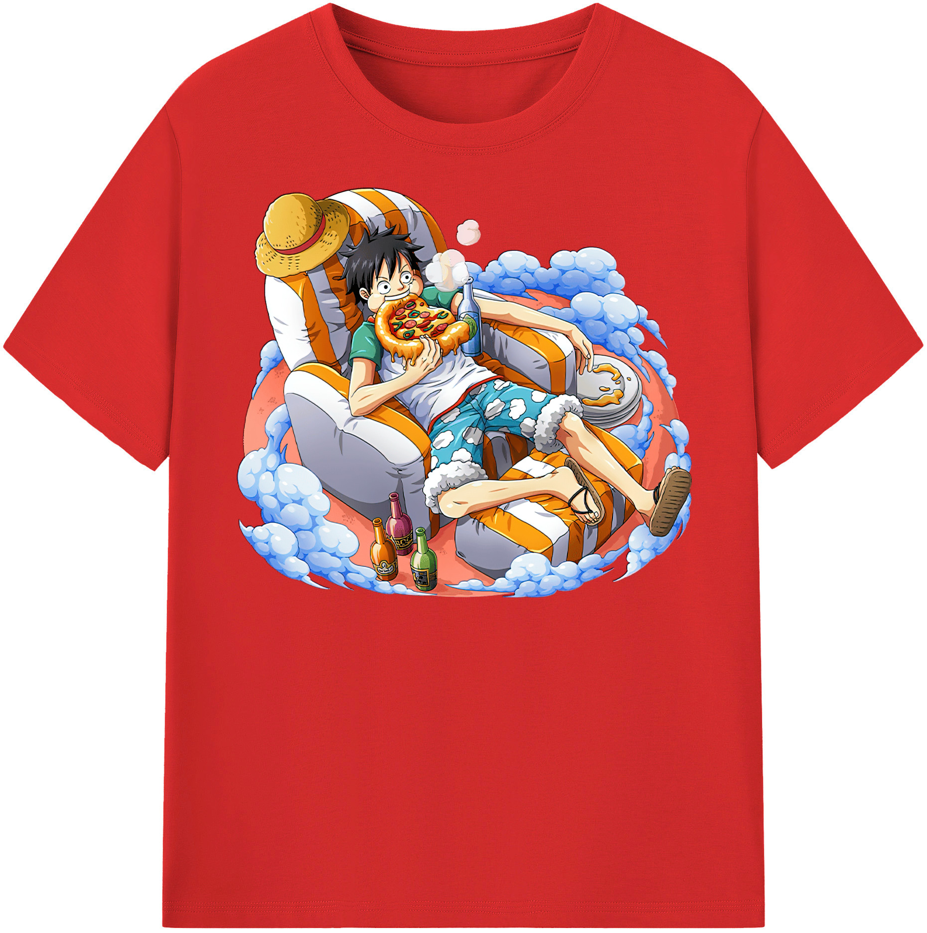 ワンピース モンキー・D・ルフィ ONE PIECE Monkey D. Luffy レディースカジュアルプリントTシャツ（綿100％）
