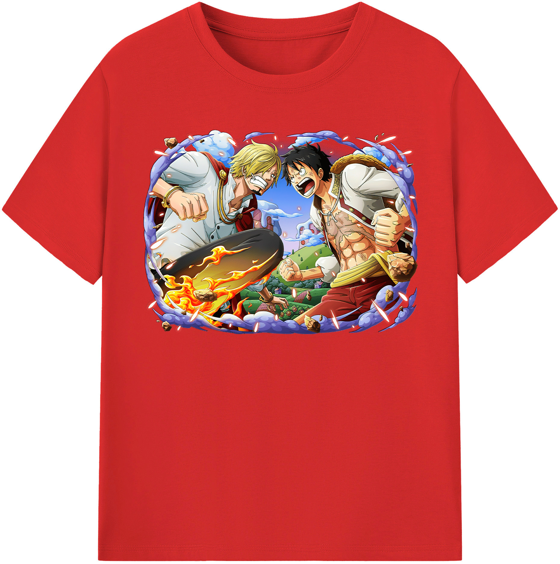 ワンピース モンキー・D・ルフィ ONE PIECE Monkey D. Luffy レディースカジュアルプリントTシャツ（綿100％）