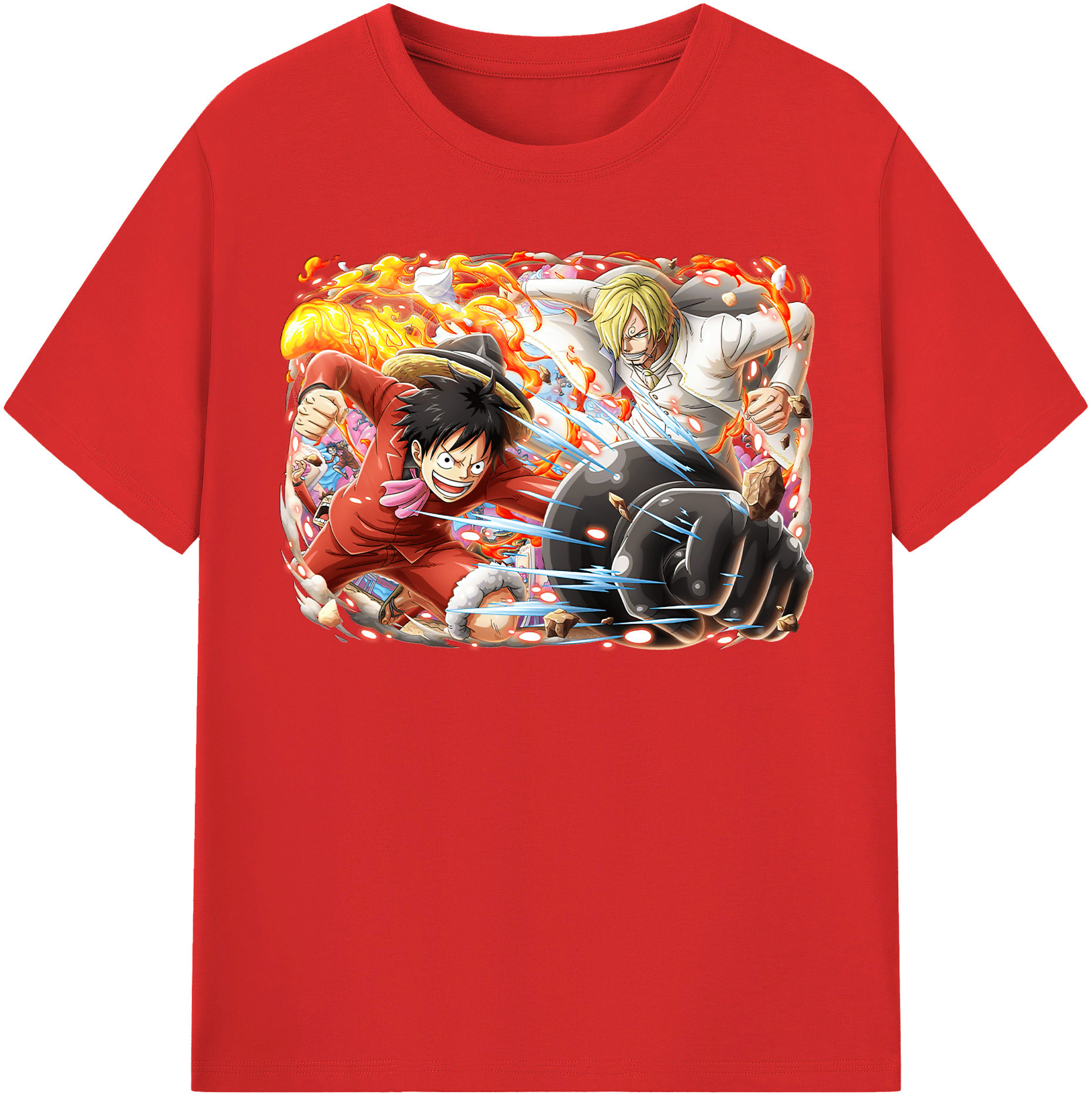 ワンピース モンキー・D・ルフィ ONE PIECE Monkey D. Luffy レディースカジュアルプリントTシャツ（綿100％）