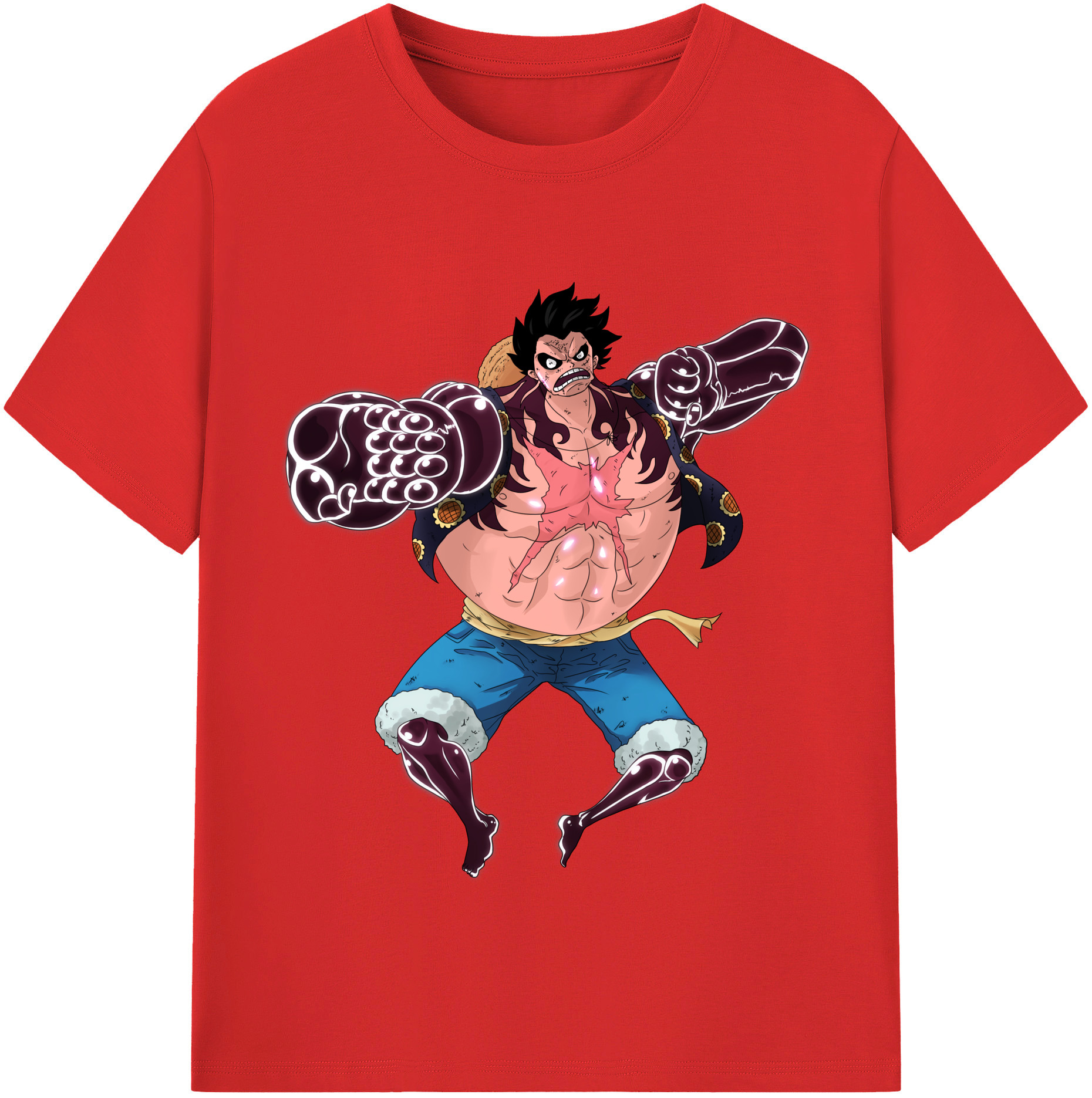 ワンピース モンキー・D・ルフィ ONE PIECE Monkey D. Luffy レディースカジュアルプリントTシャツ（綿100％）