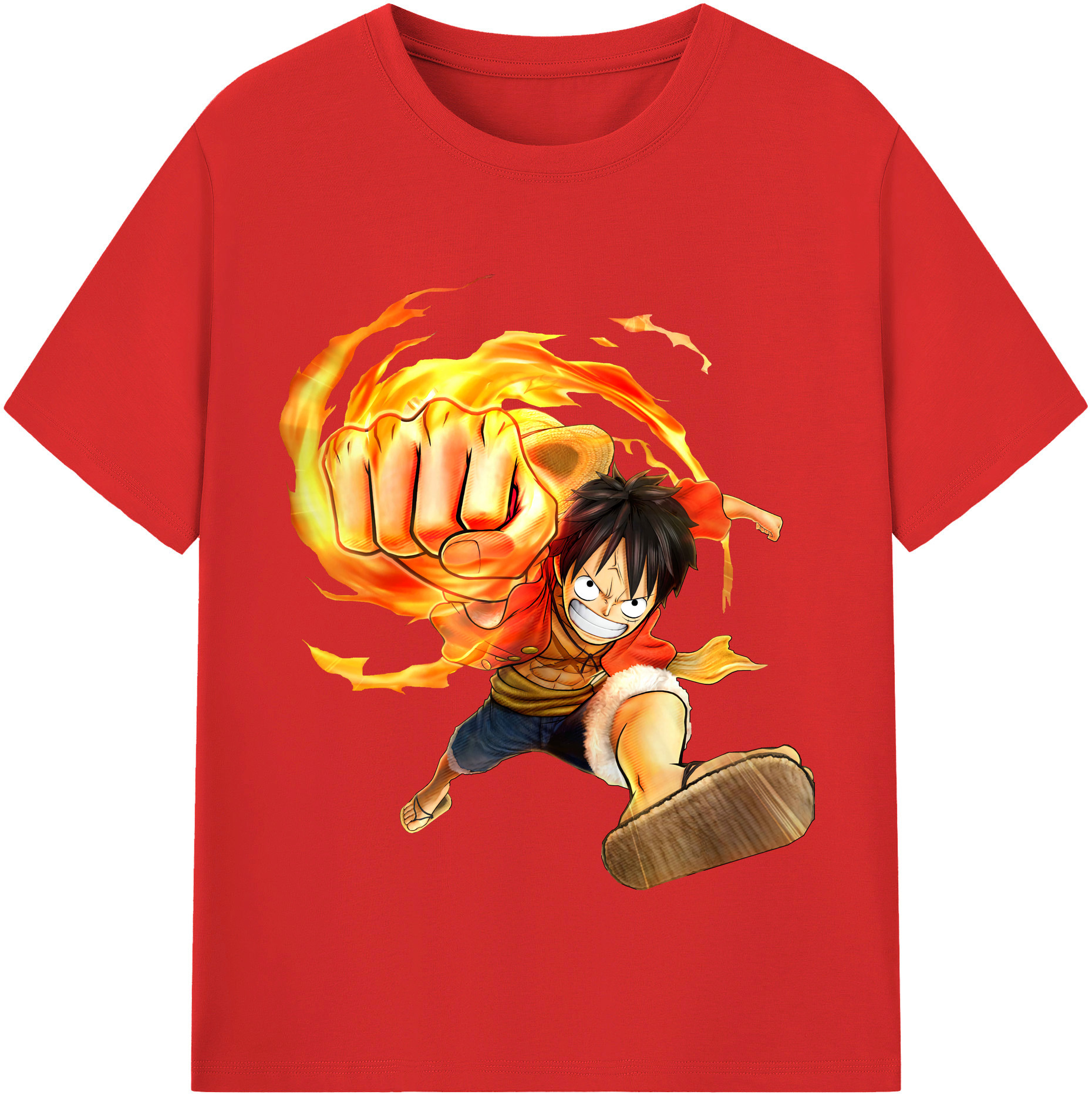 ワンピース モンキー・D・ルフィ ONE PIECE Monkey D. Luffy レディースカジュアルプリントTシャツ（綿100％）