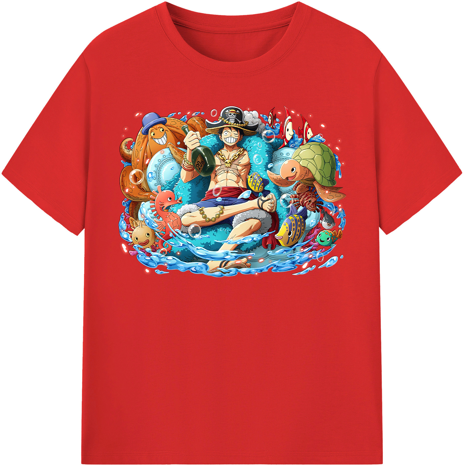 ワンピース モンキー・D・ルフィ ONE PIECE Monkey D. Luffy レディースカジュアルプリントTシャツ（綿100％）